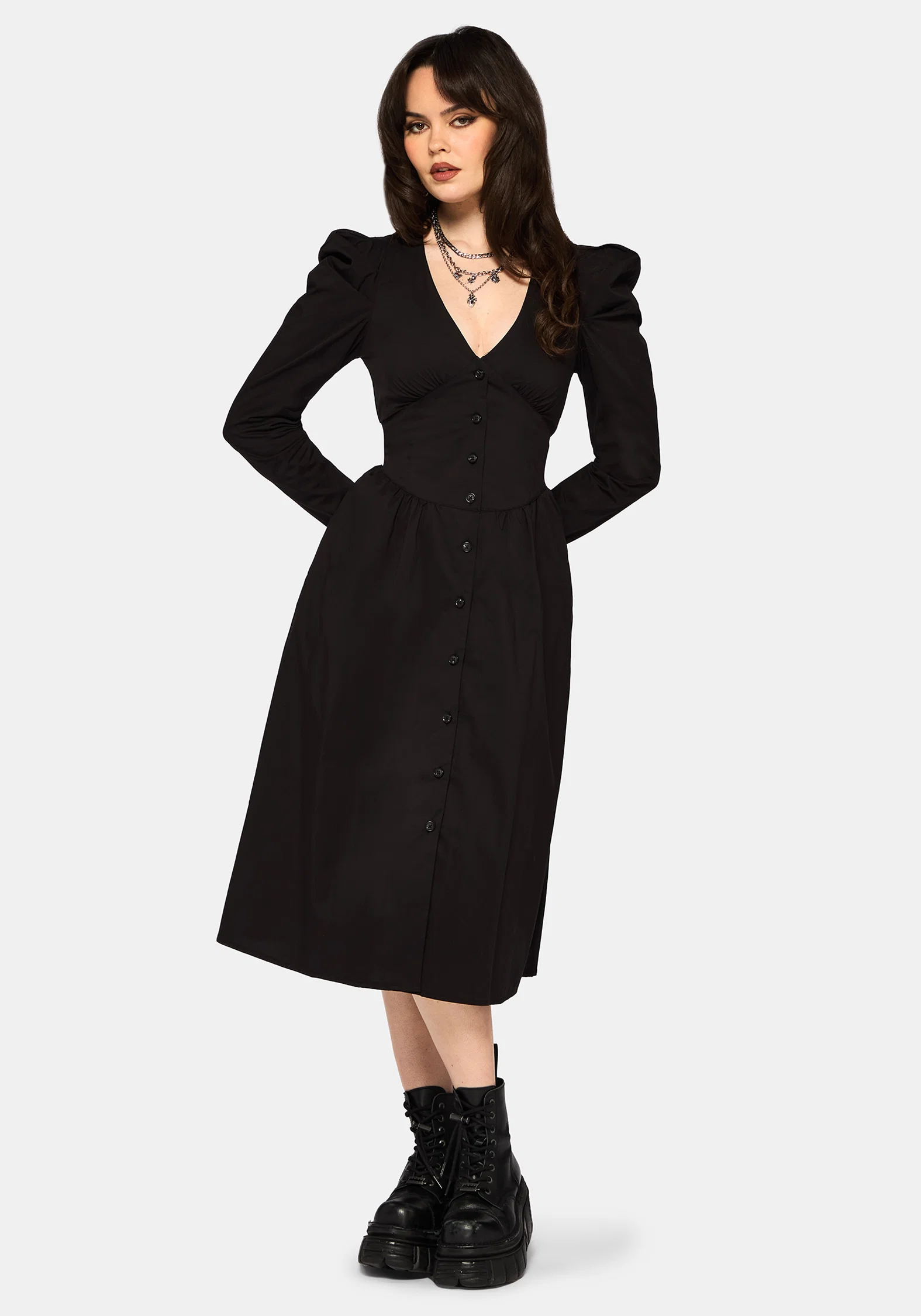 Morag Button Up Mutton Sleeve Cotton Midi Dress - Image 6