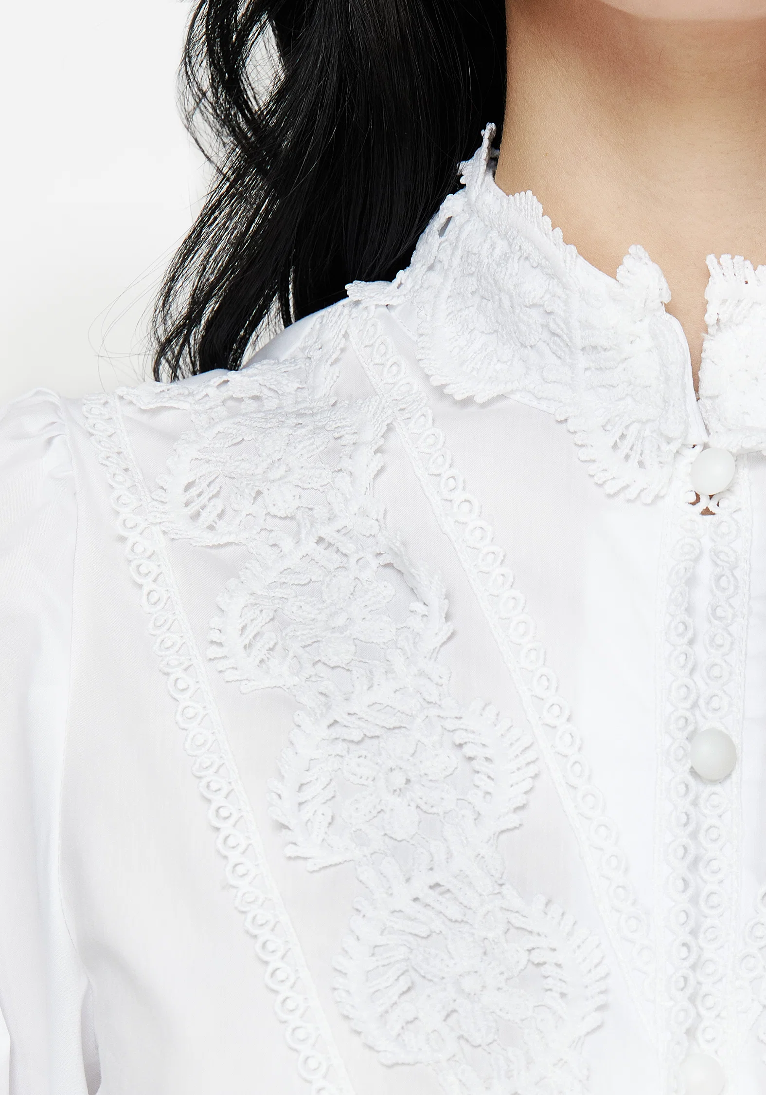 Morgaine Lace Detail Button Up Shirt - White - Image 2