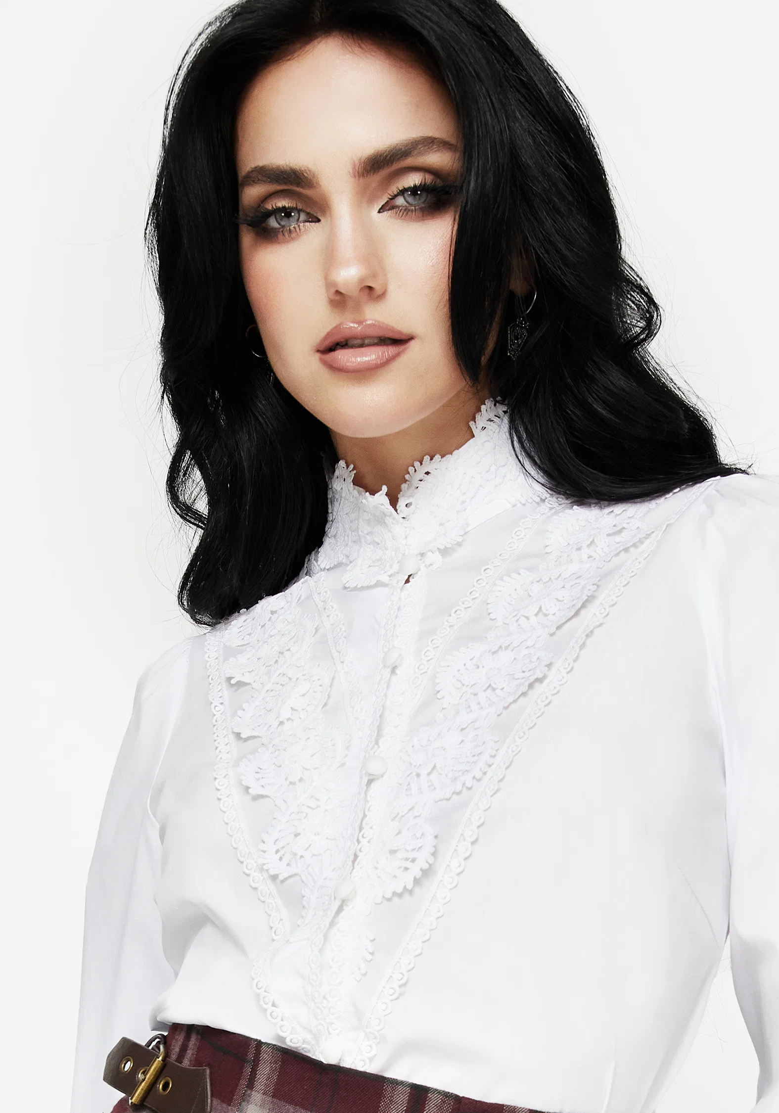 Morgaine Lace Detail Button Up Shirt - White - Image 4