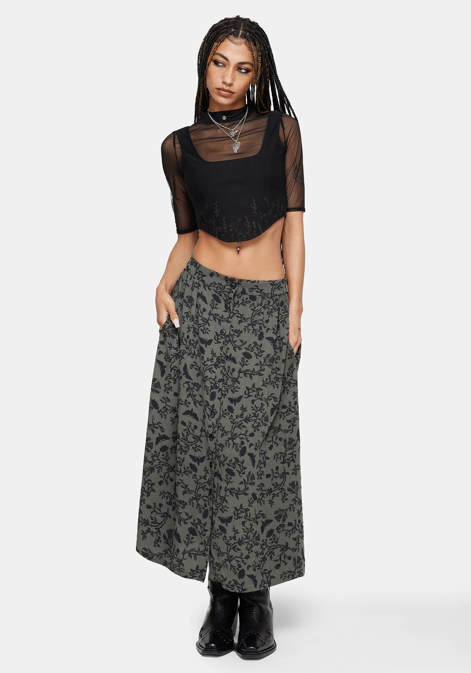Morgana Button Up Midi Skirt - Green - Image 6