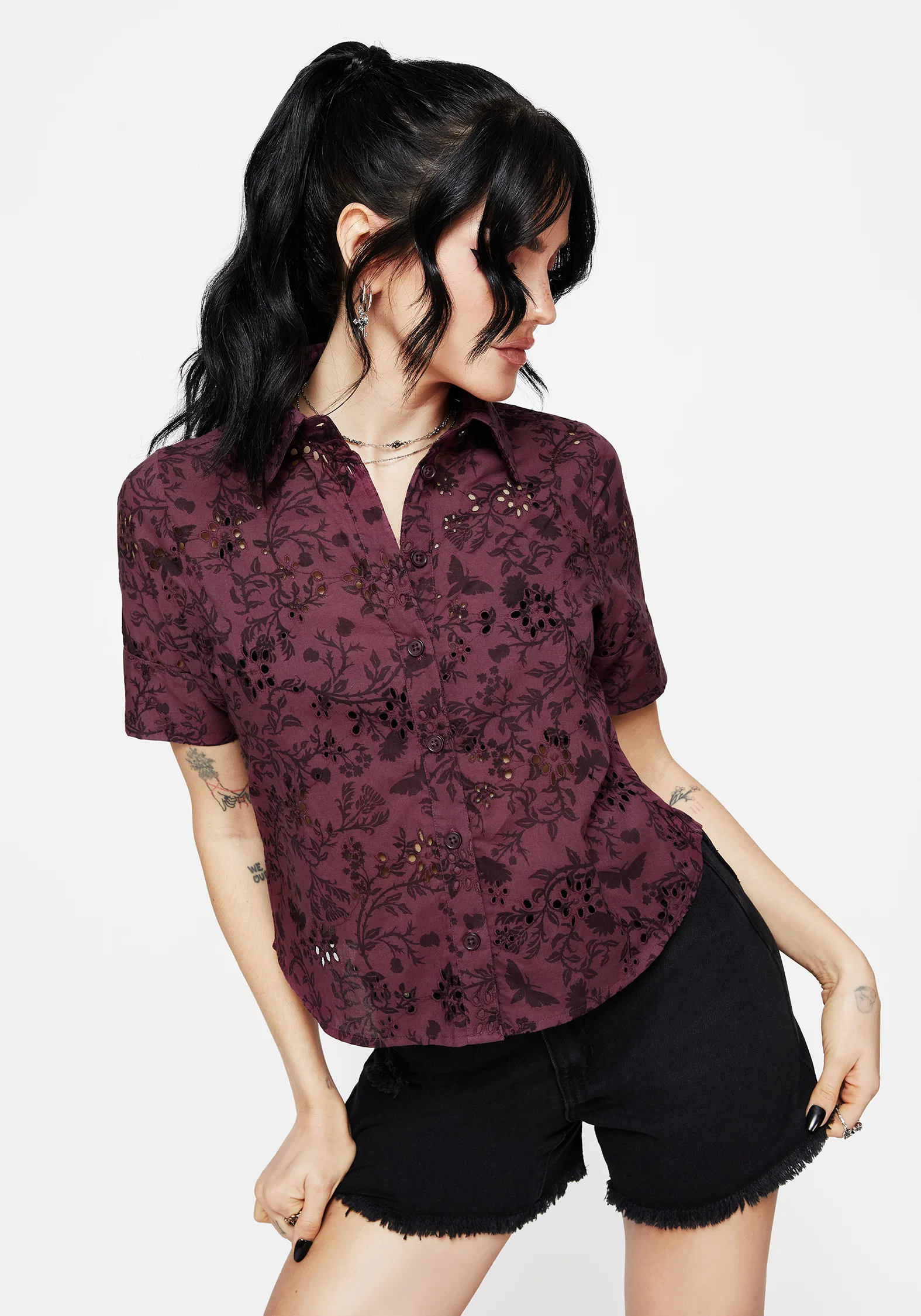 Morgana Cotton Broderie Button Up Shirt - Image 6