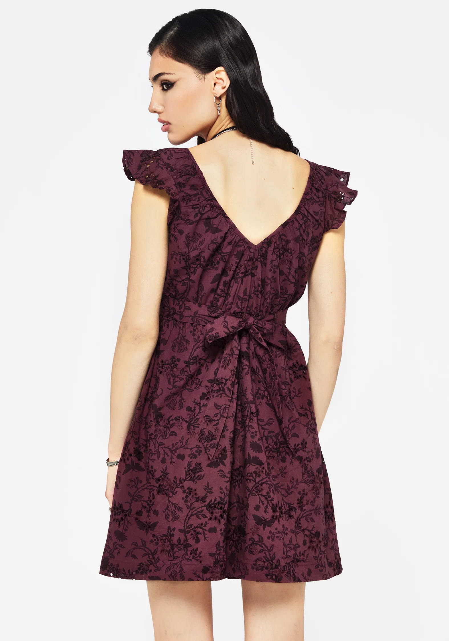 Morgana Cotton Broderie Frill Sleeve Mini Dress - Image 3