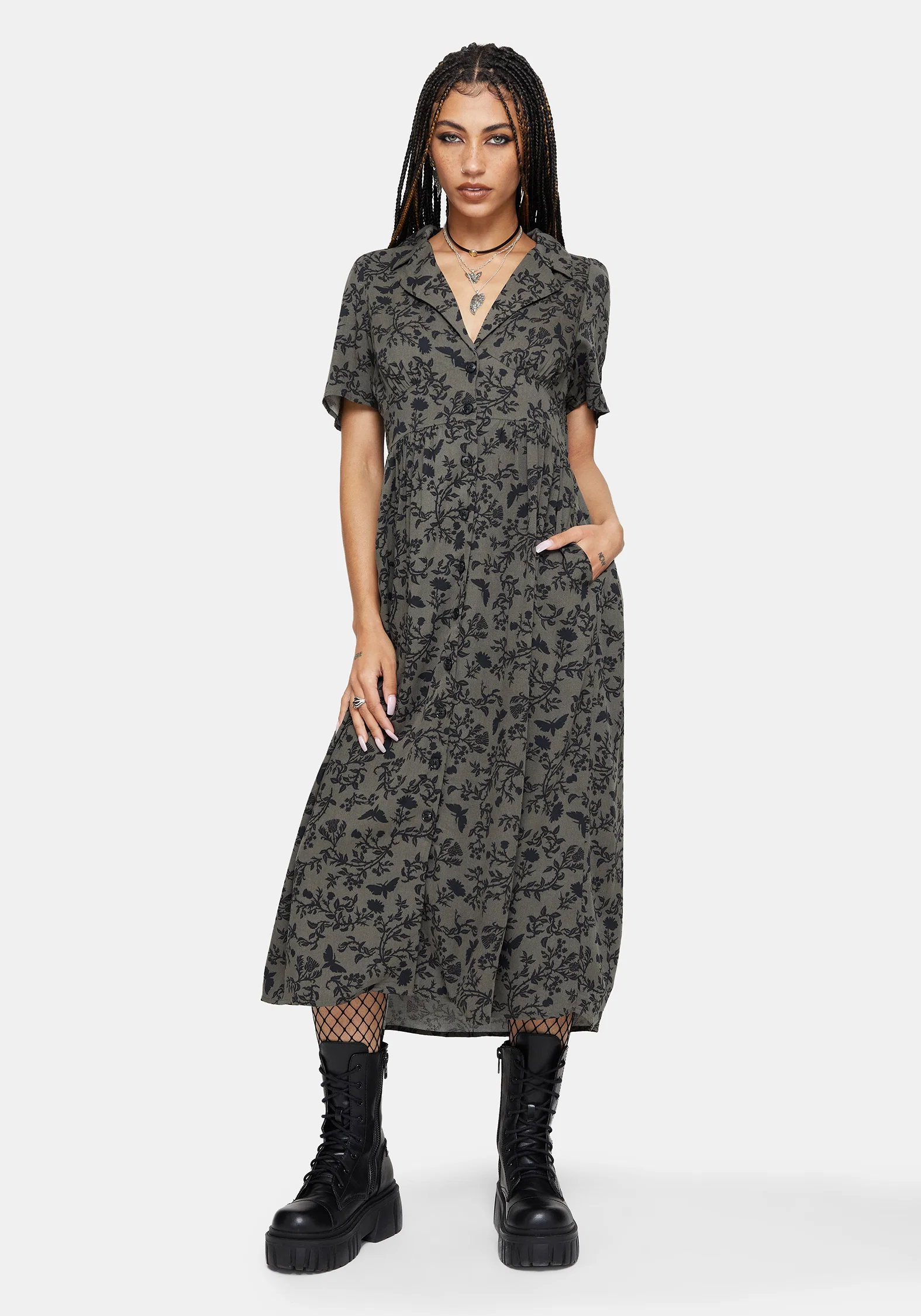 Morgana Midi Shirt Dress - Green - Image 2
