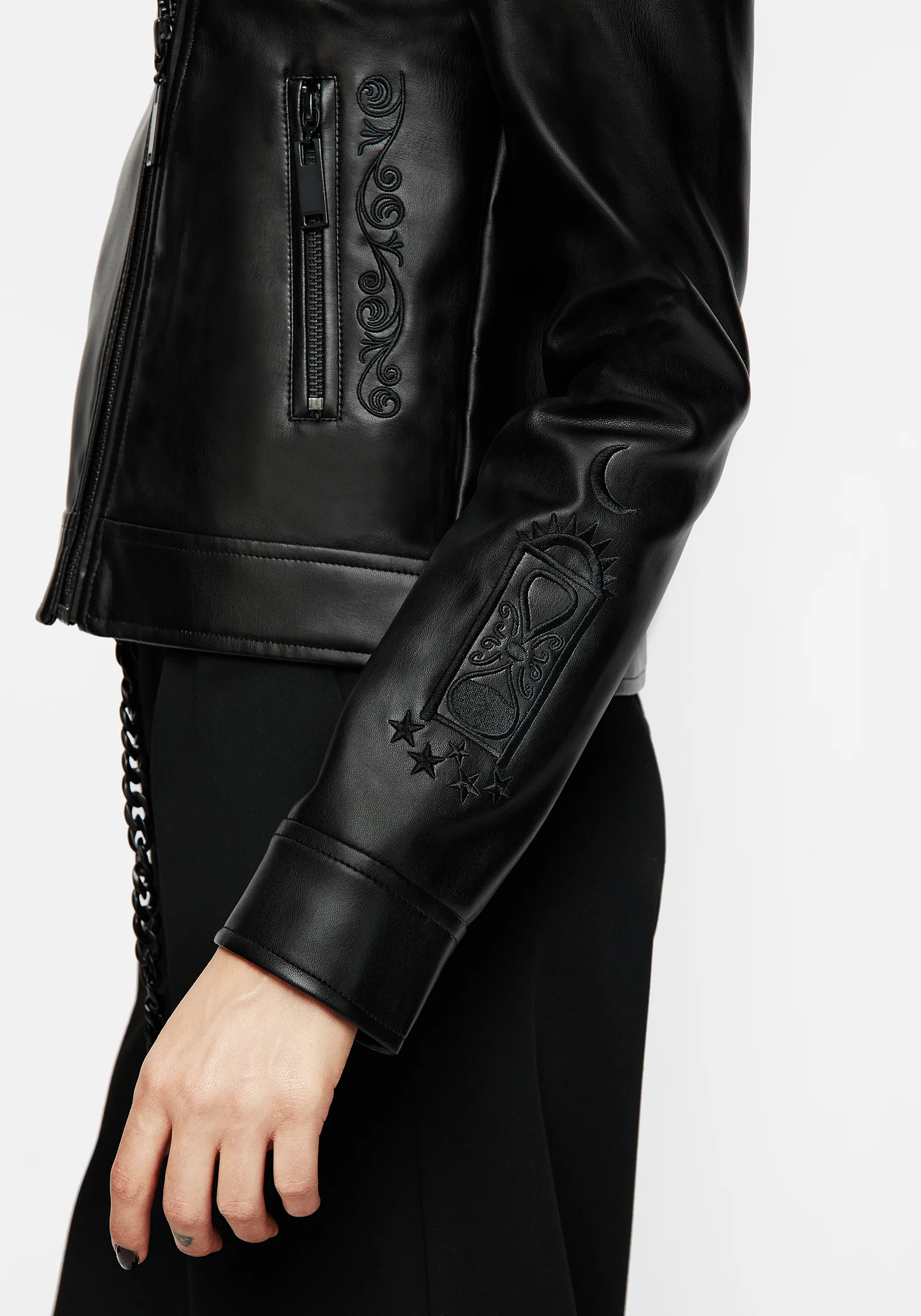 Mori Embroidered Faux Leather Jacket - Image 10