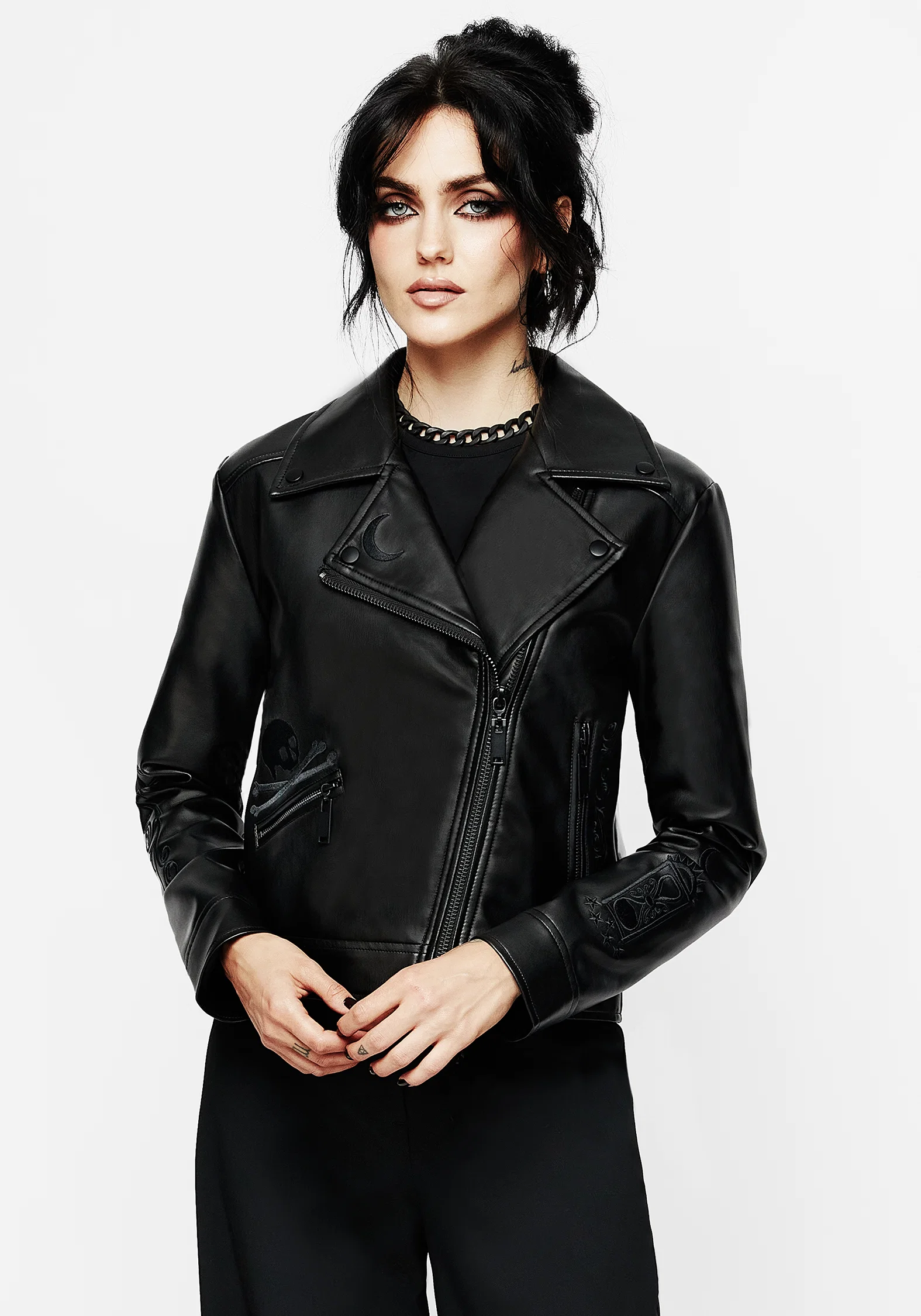 Mori Embroidered Faux Leather Jacket - Image 2