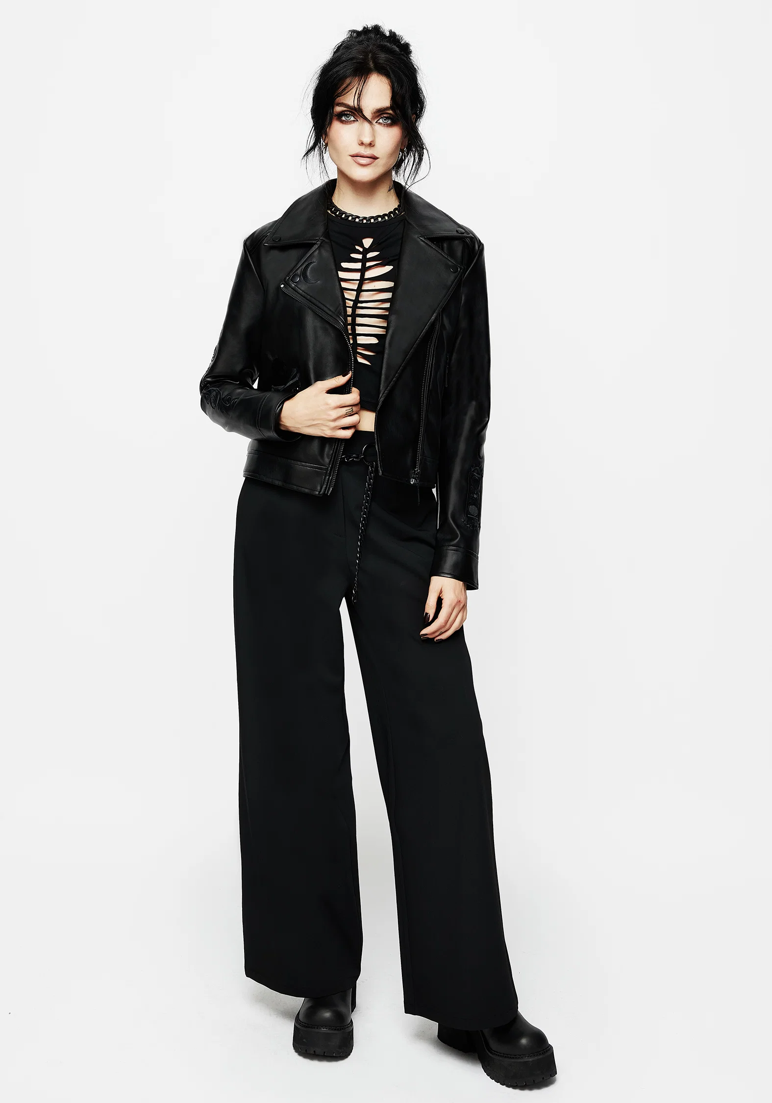 Mori Embroidered Faux Leather Jacket - Image 6