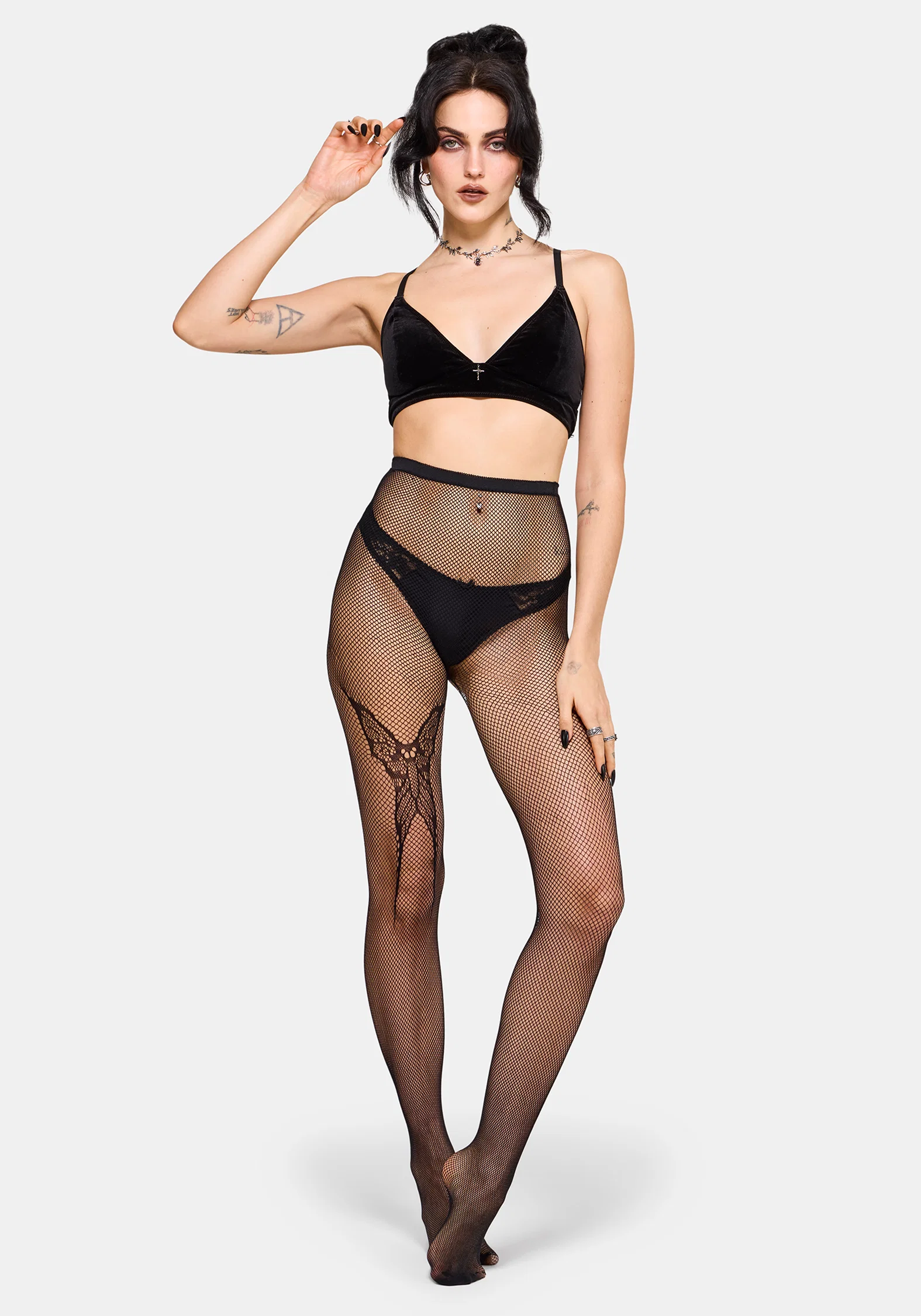 Morlit Moth Detail Fishnet Tights - Image 4