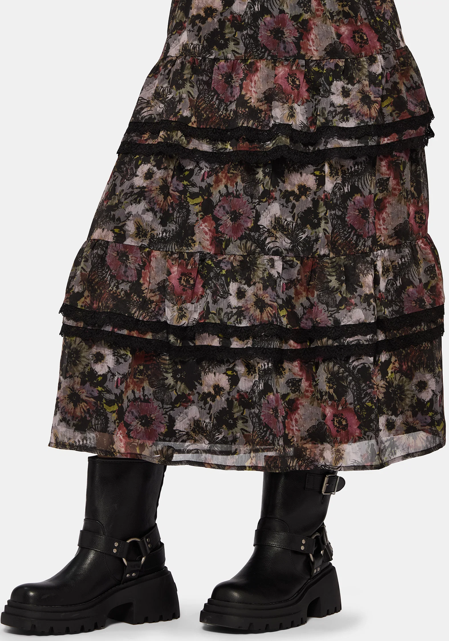 Mortua Grunge Floral Print Peplum Frill Cami Maxi Dress - Image 7