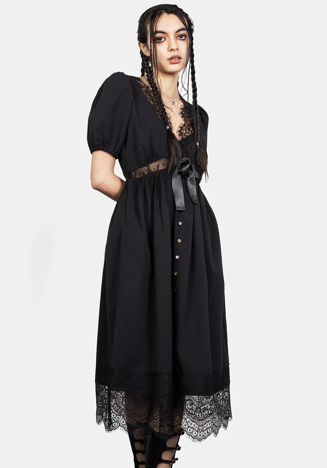 Mortuary Lace Button Up Midi Dress - Image 10