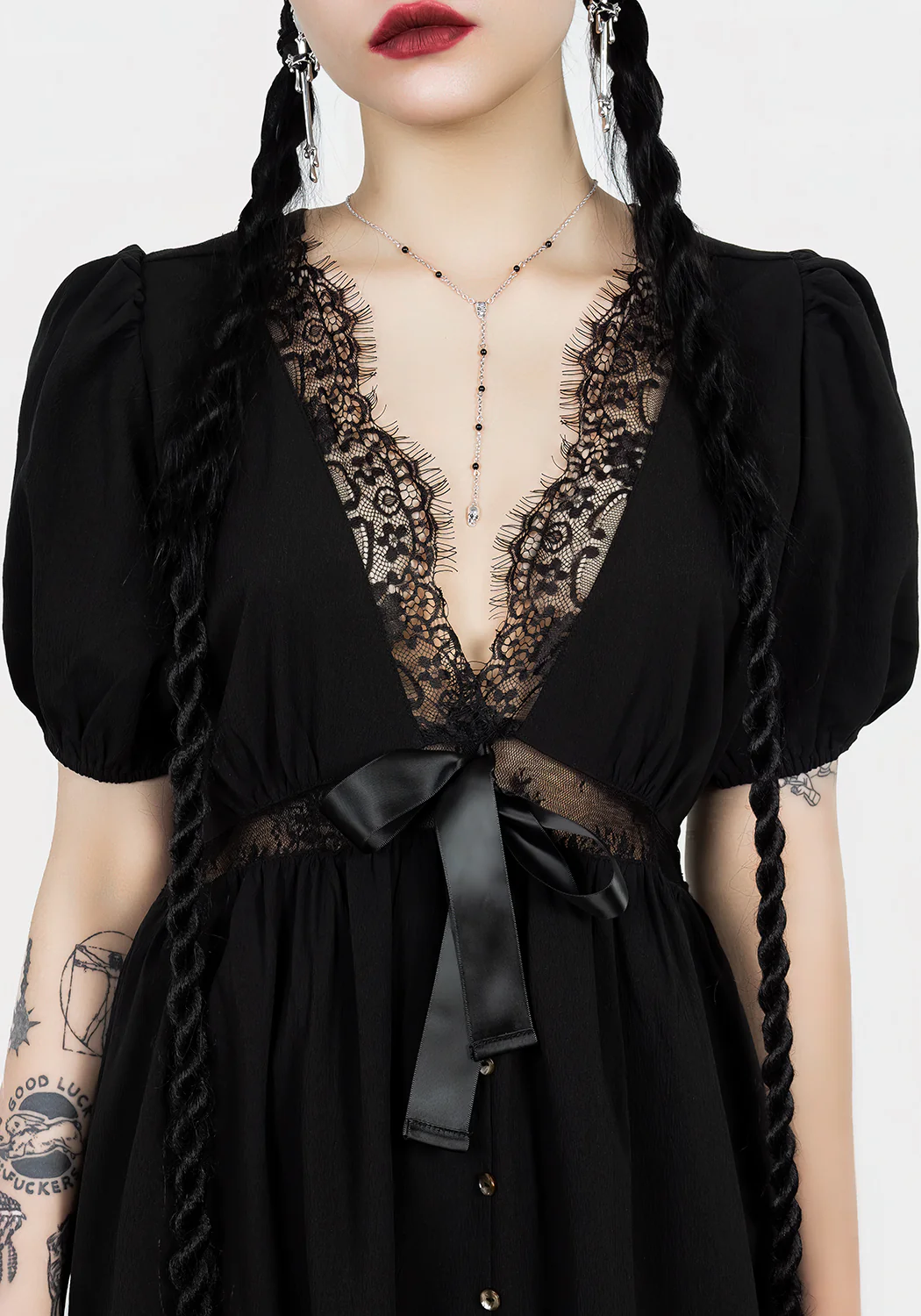 Mortuary Lace Button Up Midi Dress - Image 2