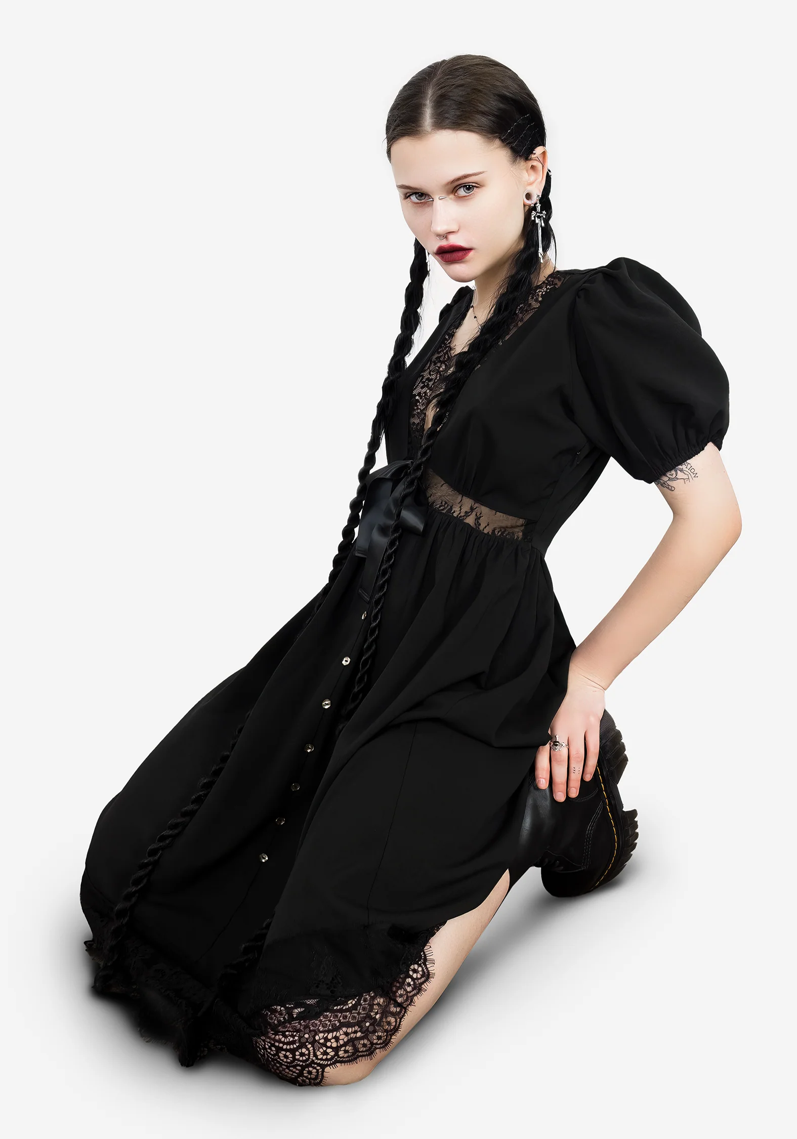 Mortuary Lace Button Up Midi Dress - Image 3
