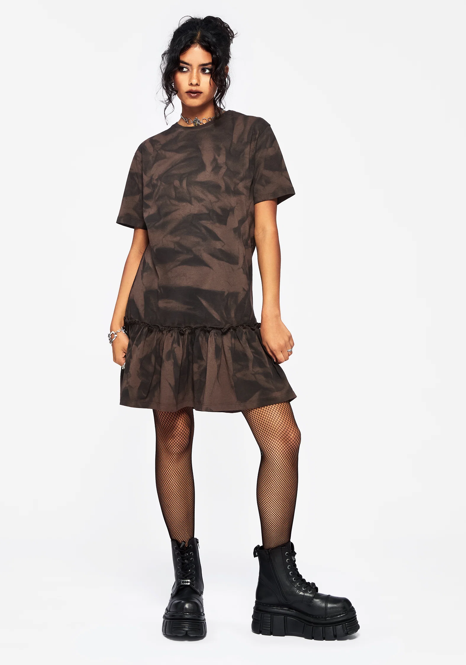 Mugwort Cotton Ombre Jersey Frill Hem Mini Dress - Image 4