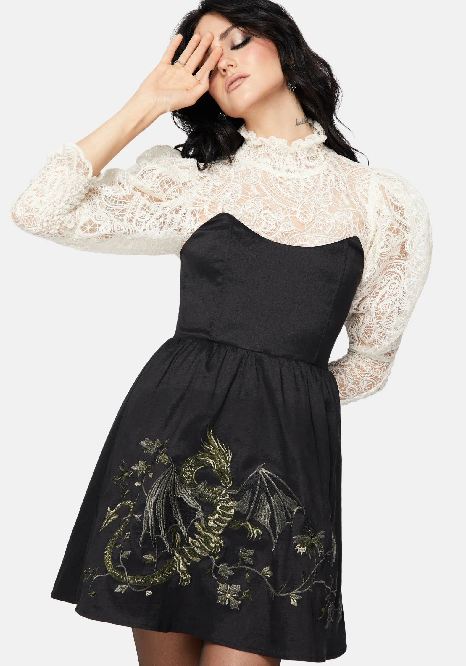 Muse Dragon Embroidery Strapless Mini Dress - Image 4
