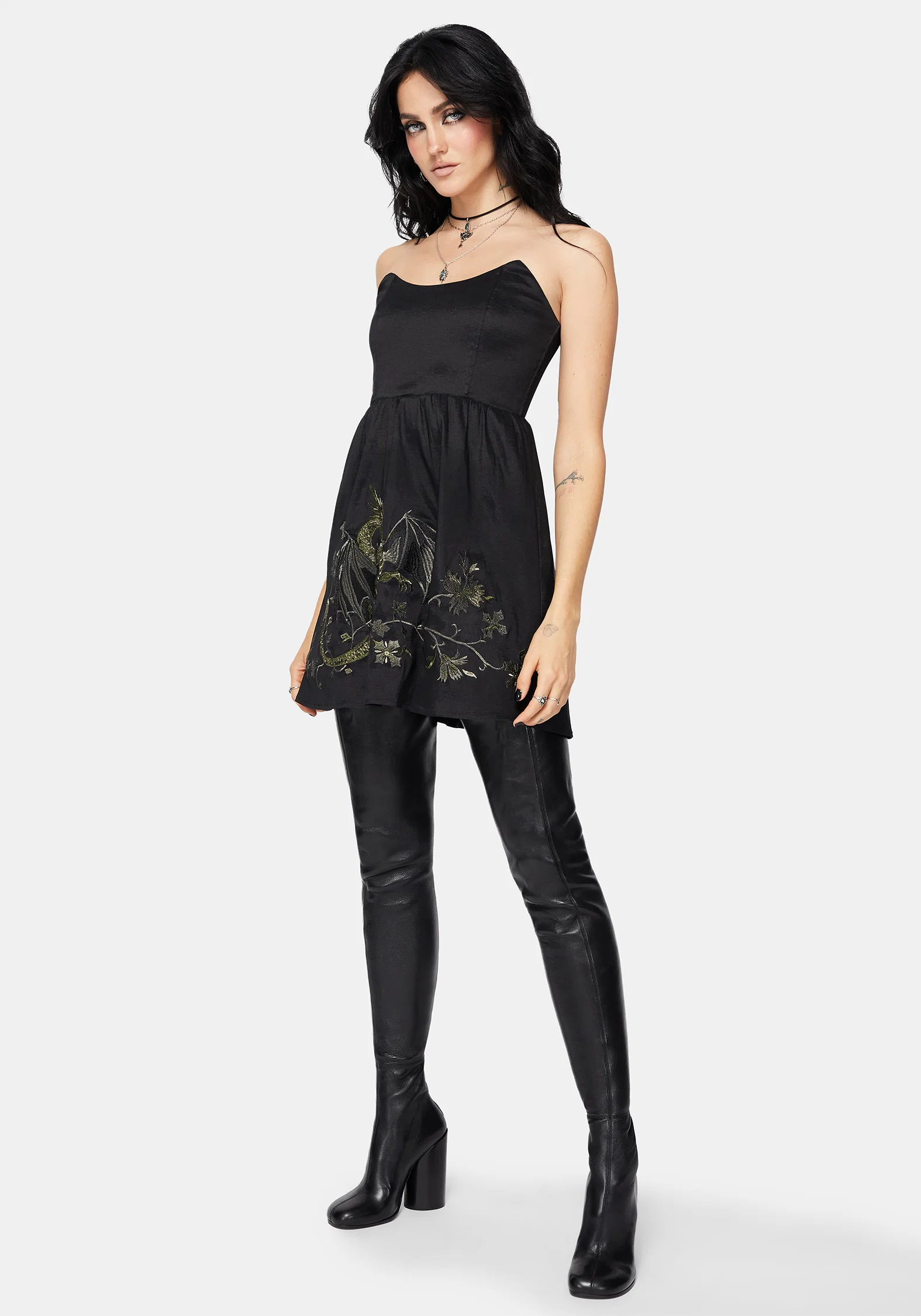 Muse Dragon Embroidery Strapless Mini Dress - Image 6
