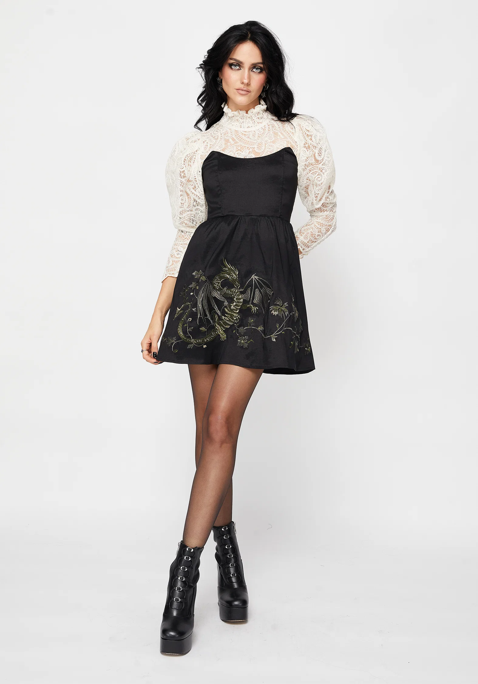 Muse Dragon Embroidery Strapless Mini Dress - Image 7