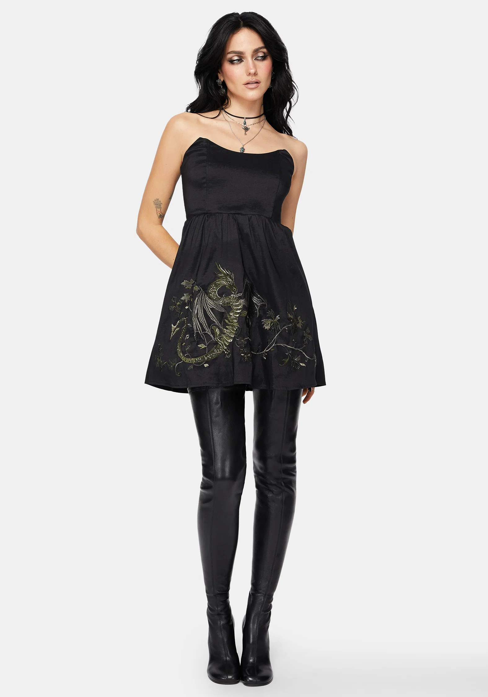 Muse Dragon Embroidery Strapless Mini Dress - Image 9