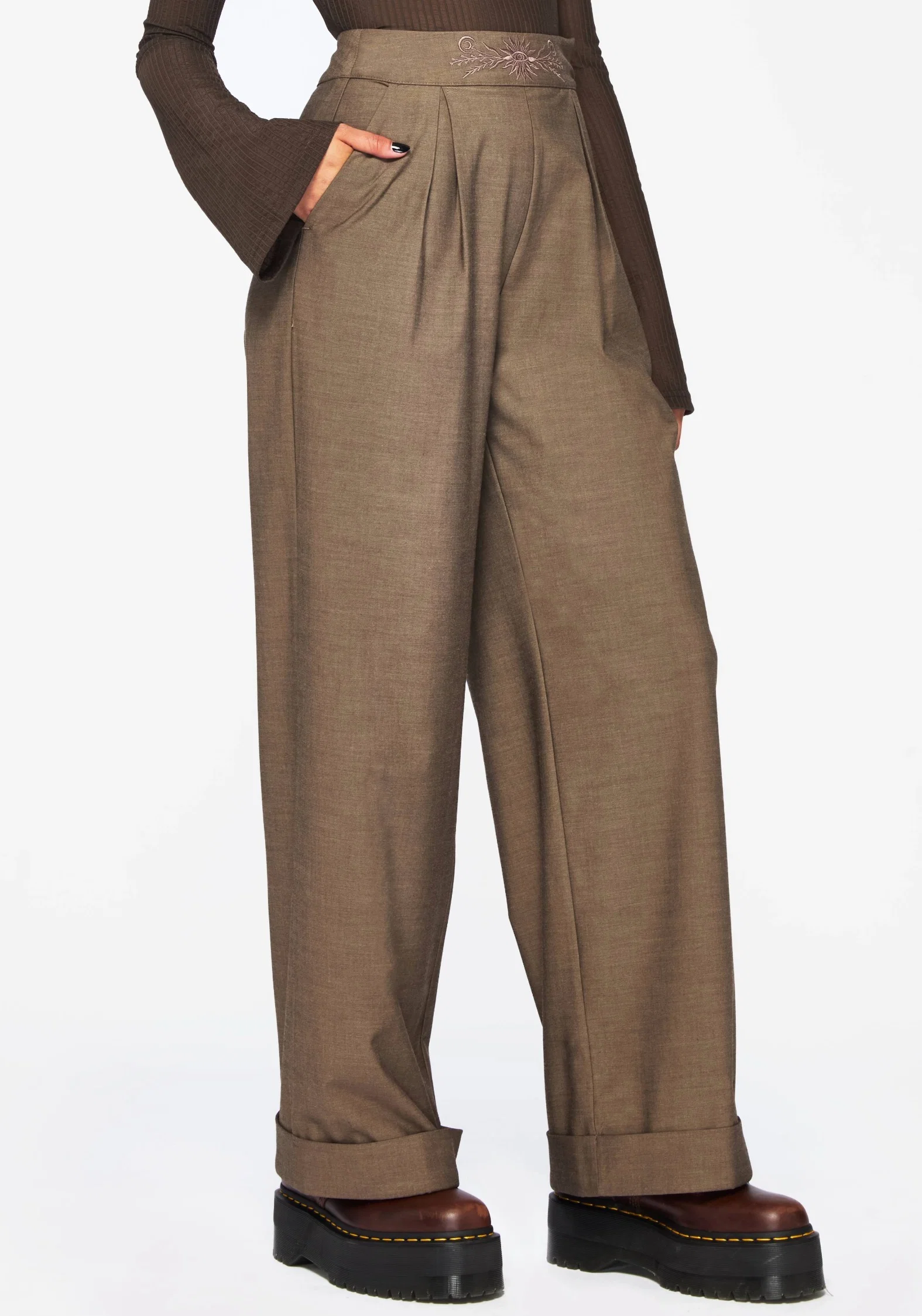 Mystic Embroidered Turn Up Wide Leg Trouser - Image 4