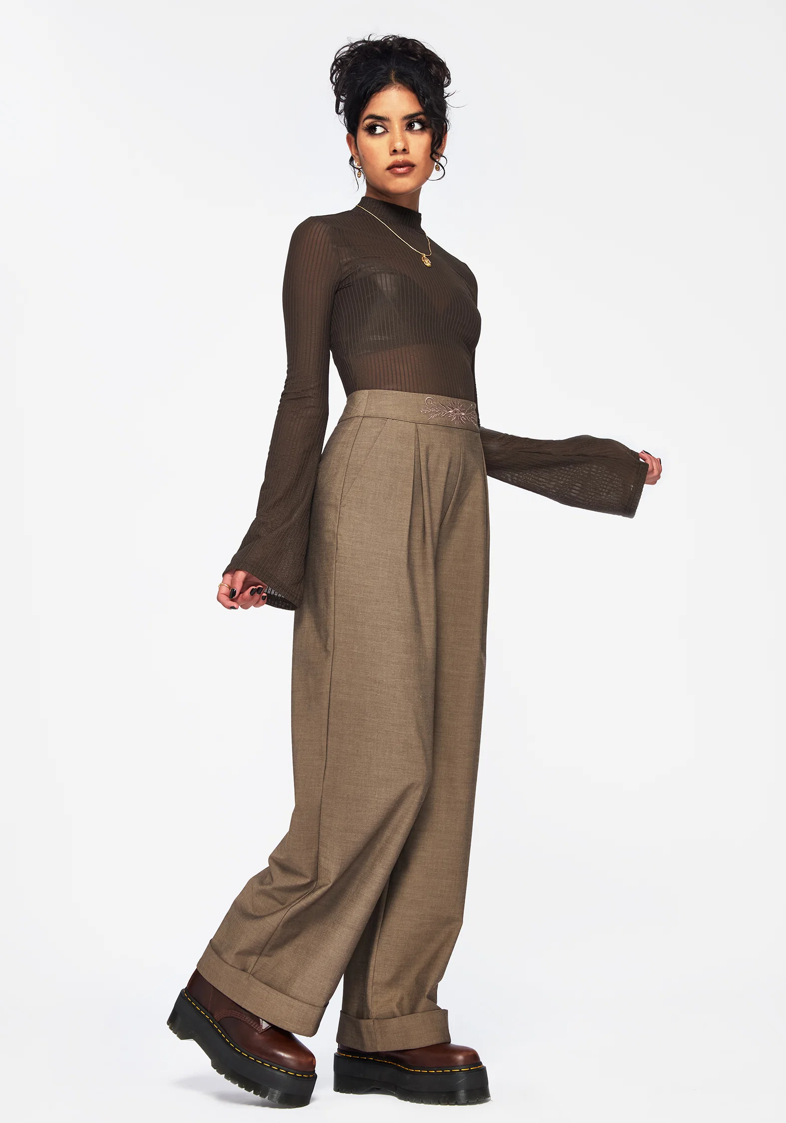 Mystic Embroidered Turn Up Wide Leg Trouser - Image 5