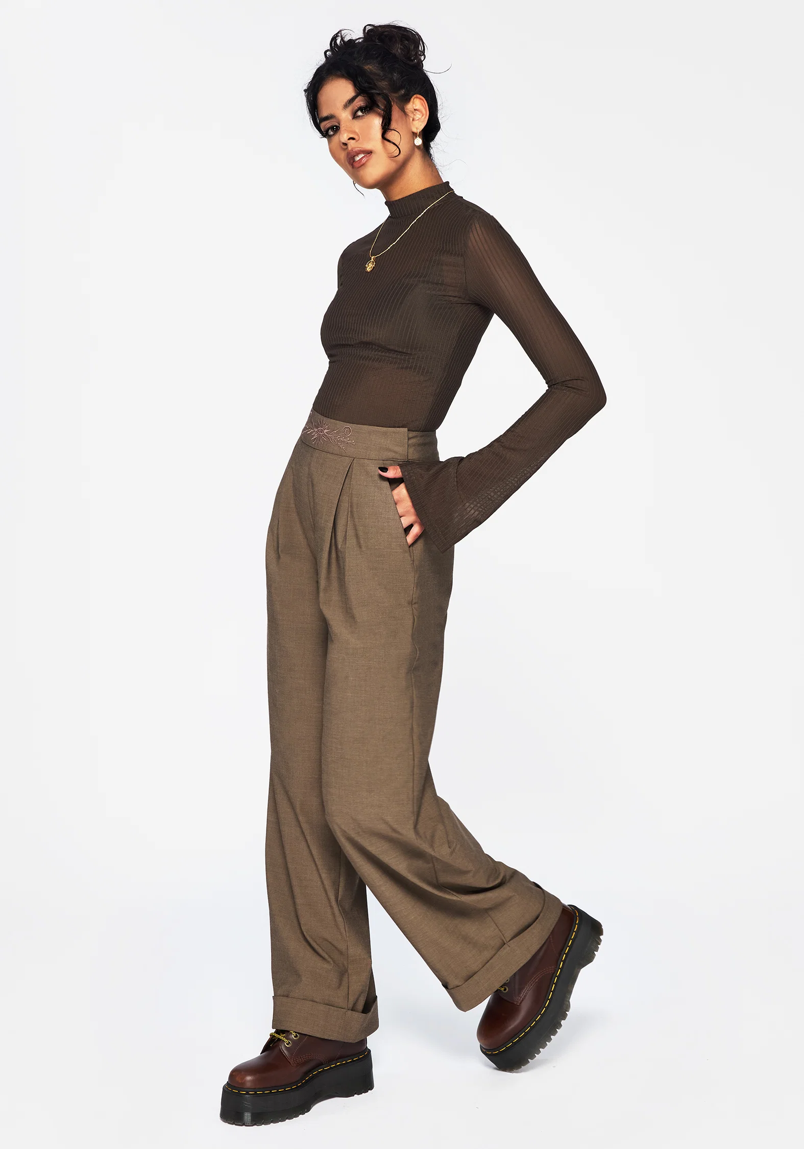 Mystic Embroidered Turn Up Wide Leg Trouser - Image 6