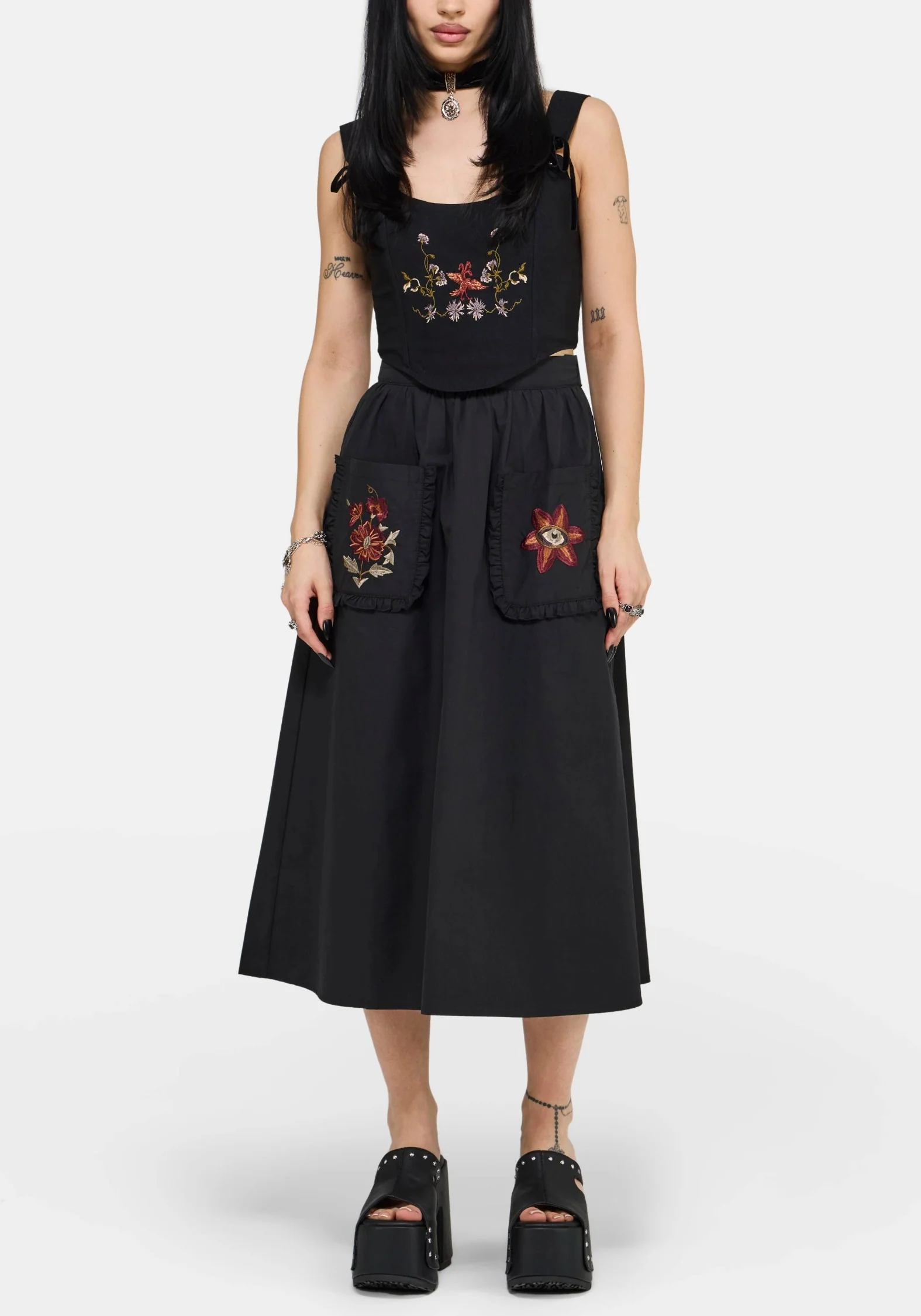 Mythos Cotton Embroidered Midi Skirt - Image 2