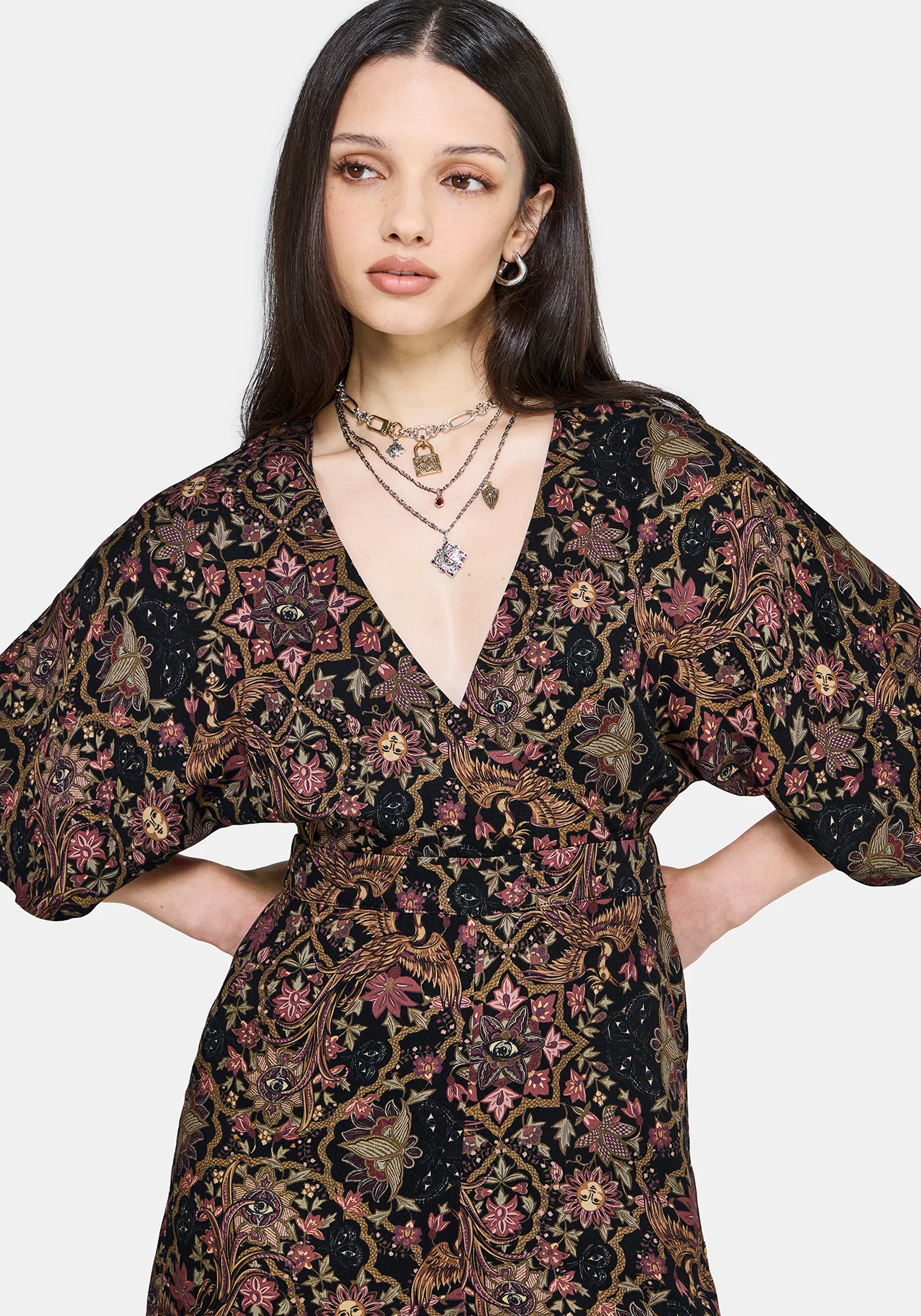 Mythos Print Kimono Sleeve Playsuit - Image 3