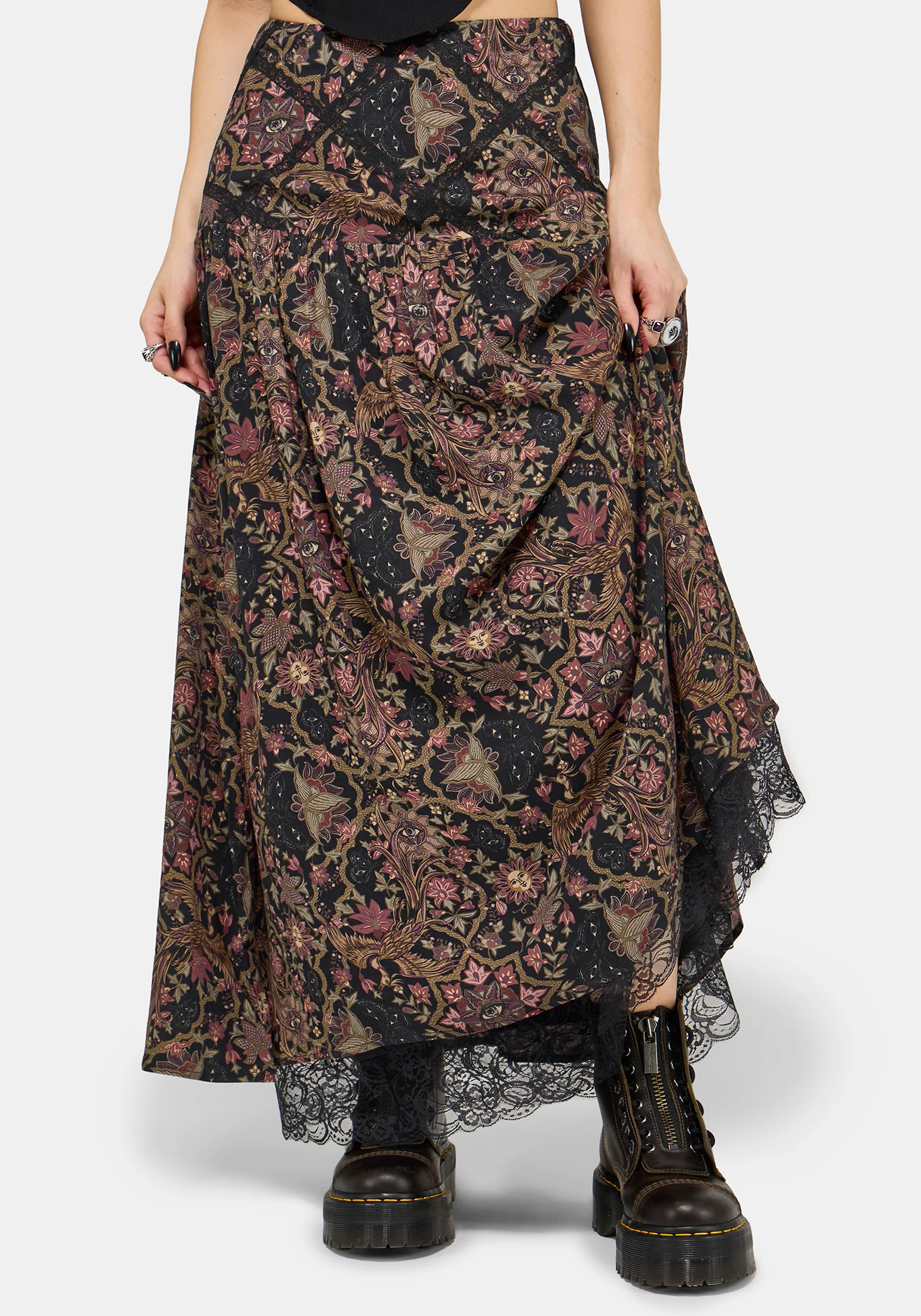 Mythos Print Lace Detail Midaxi Skirt - Image 2