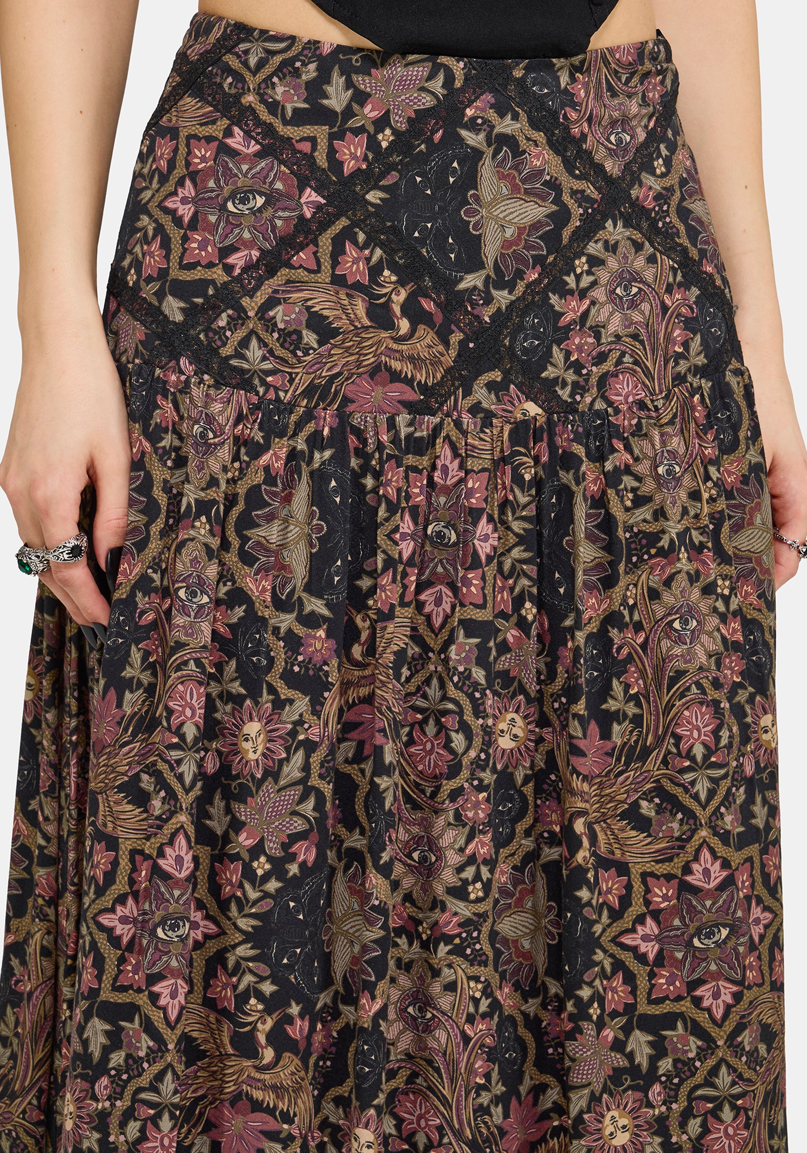 Mythos Print Lace Detail Midaxi Skirt - Image 3
