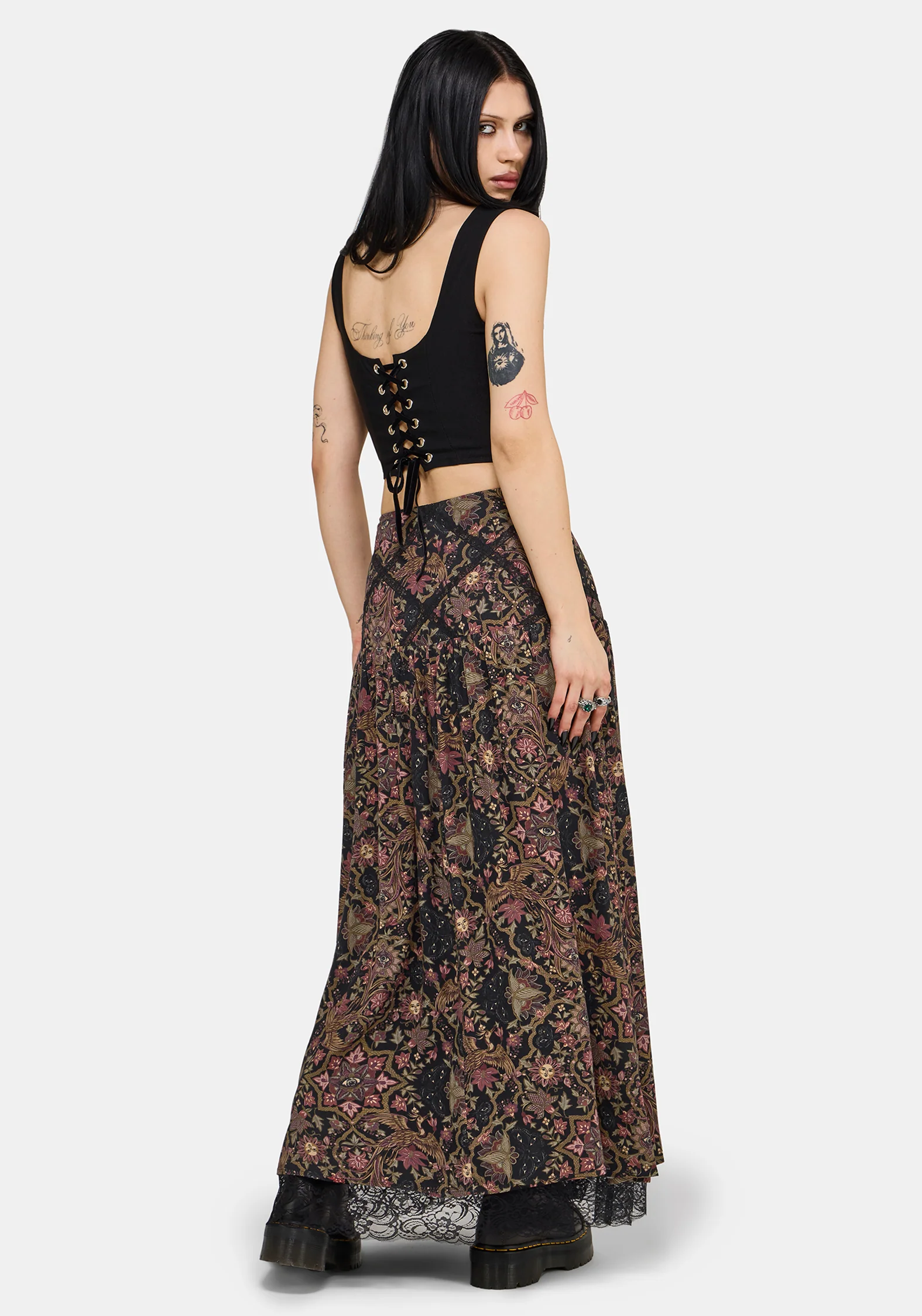Mythos Print Lace Detail Midaxi Skirt - Image 4