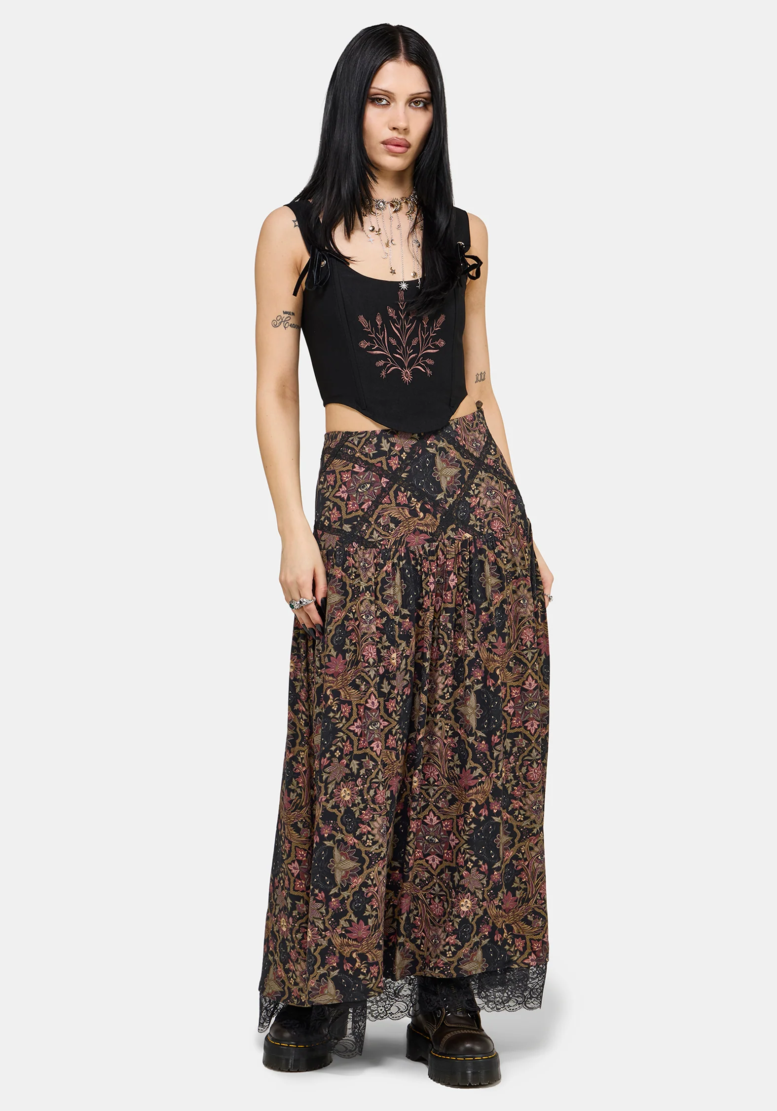 Mythos Print Lace Detail Midaxi Skirt - Image 6