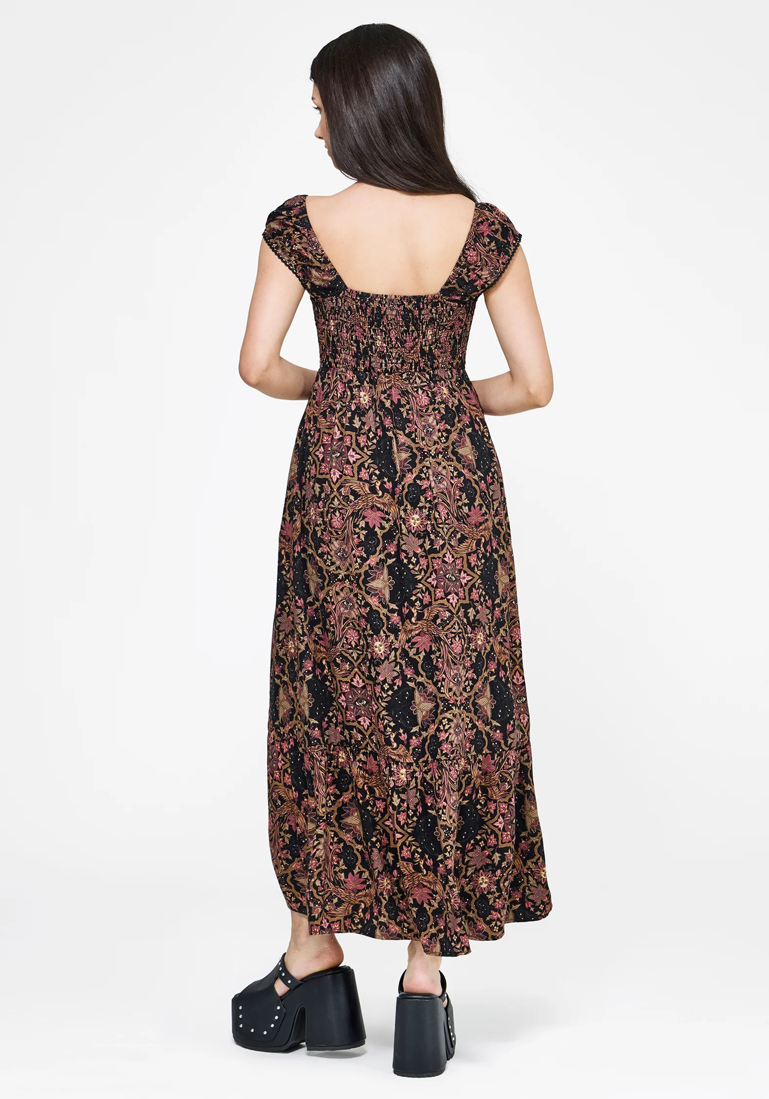 Mythos Print Milkmaid Smock Midaxi Dress - Image 3