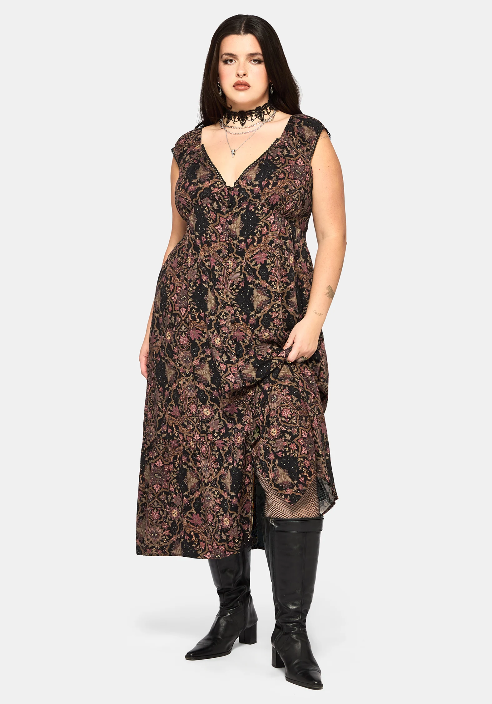 Mythos Print Milkmaid Smock Midaxi Dress - Image 8