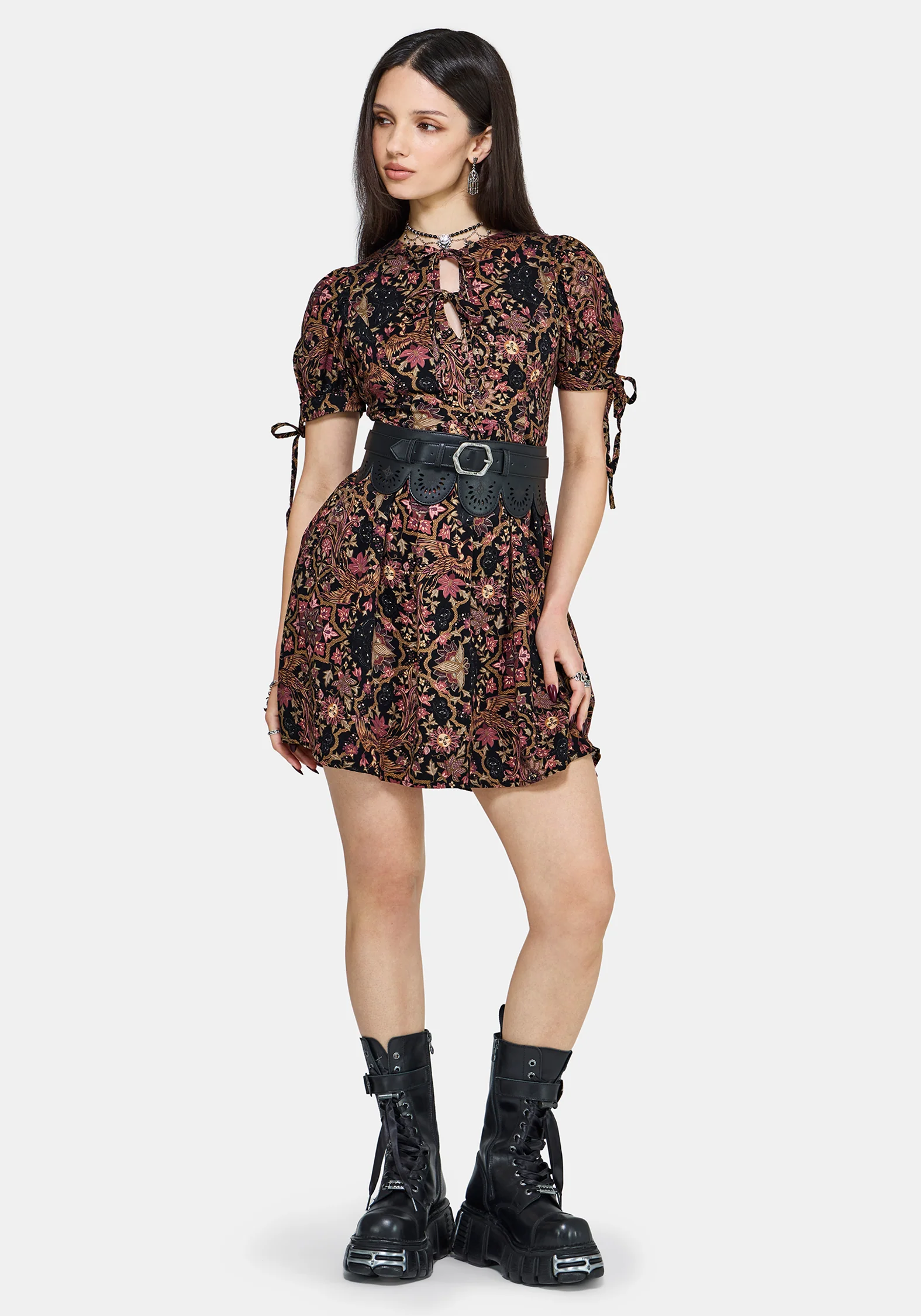 Mythos Print Tie Front Mini Dress - Image 4