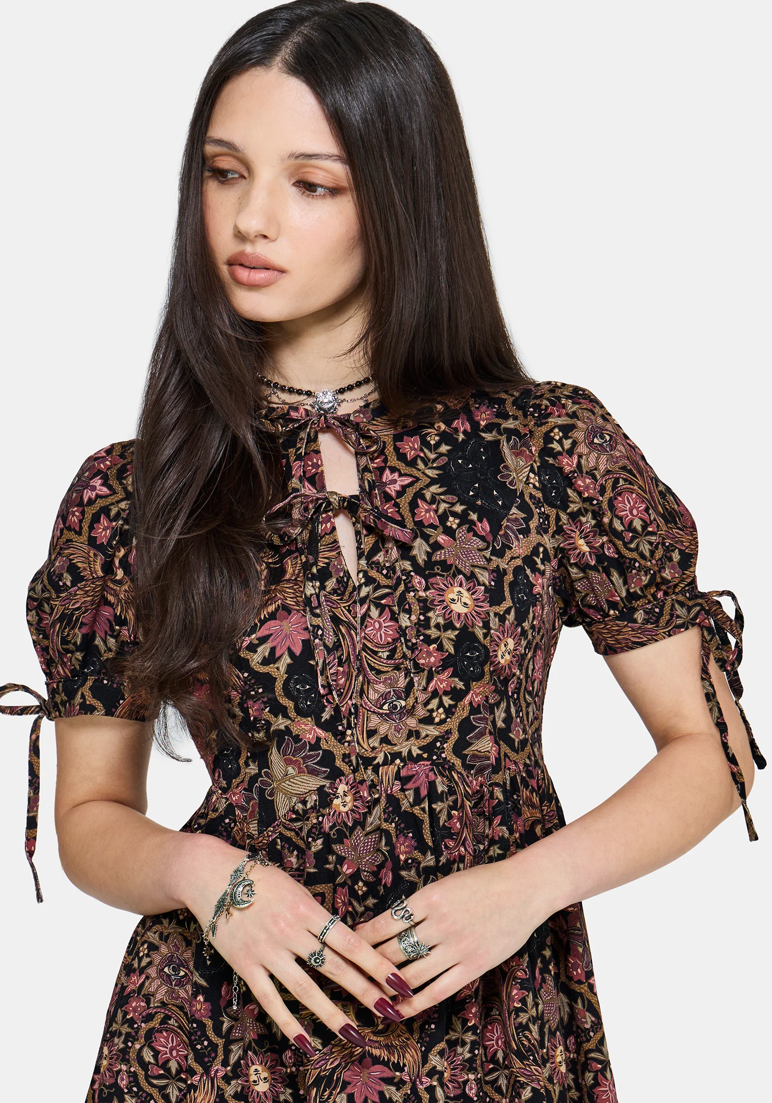 Mythos Print Tie Front Mini Dress - Image 5