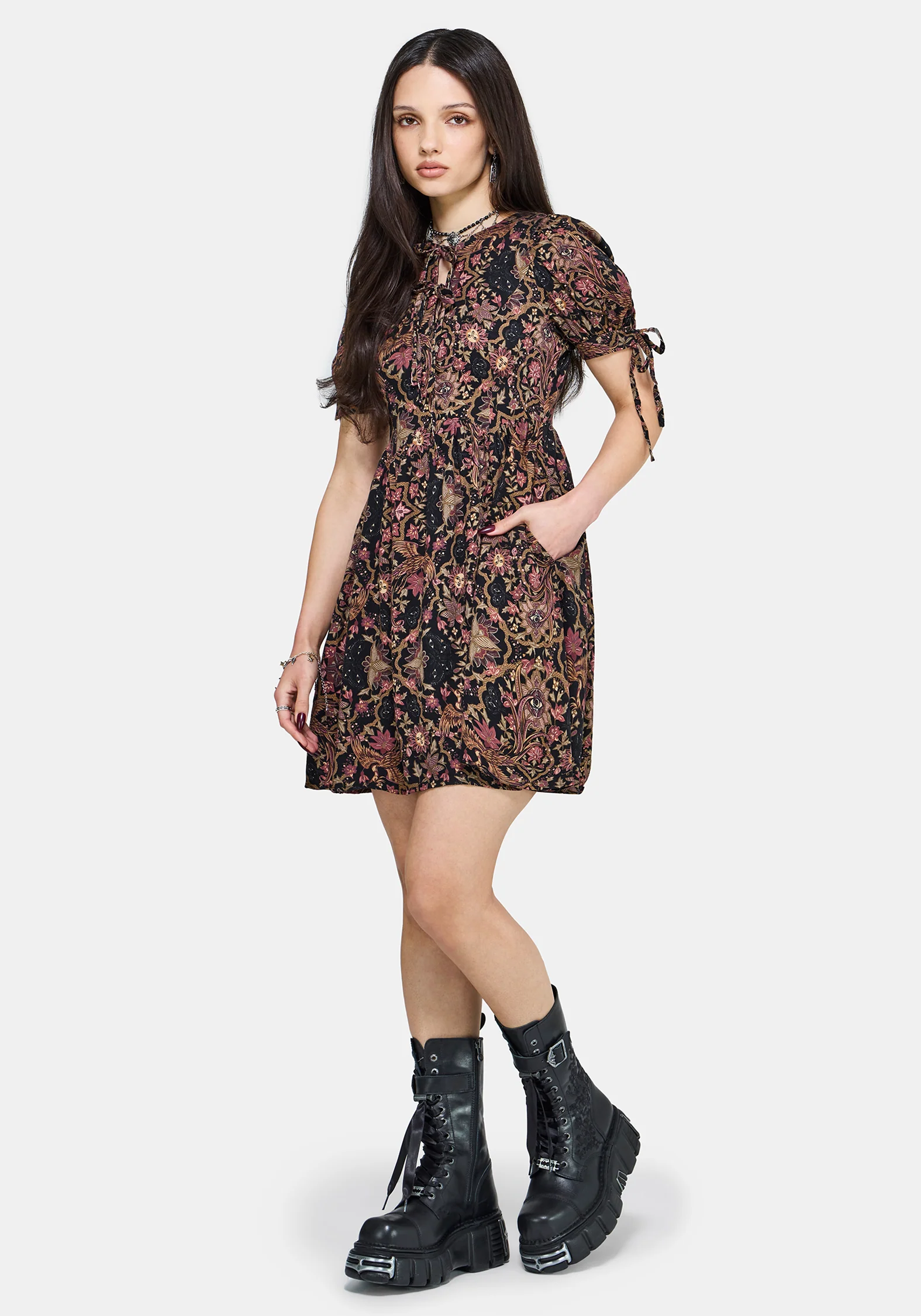 Mythos Print Tie Front Mini Dress - Image 6