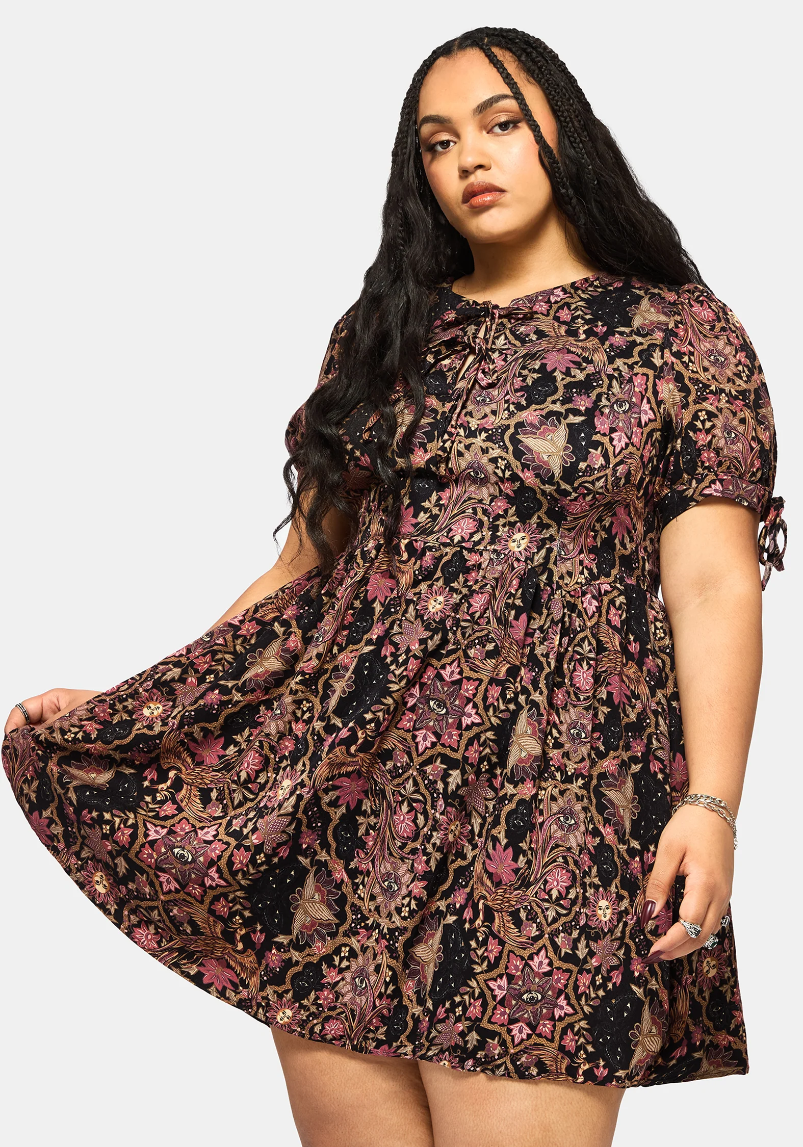 Mythos Print Tie Front Mini Dress - Image 9