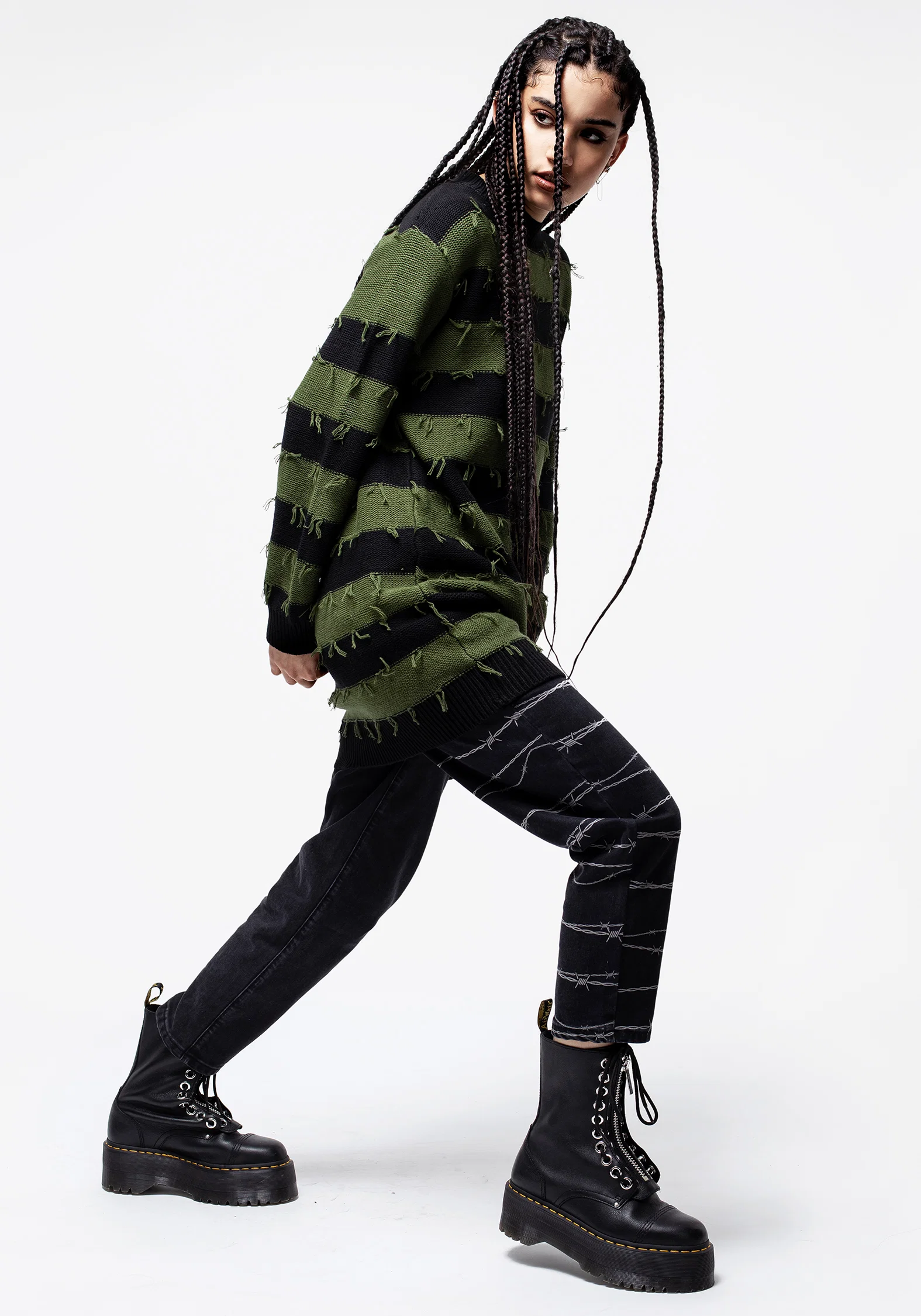 Nancy Stripe Oversized Jumper - Green and Black - Image 10