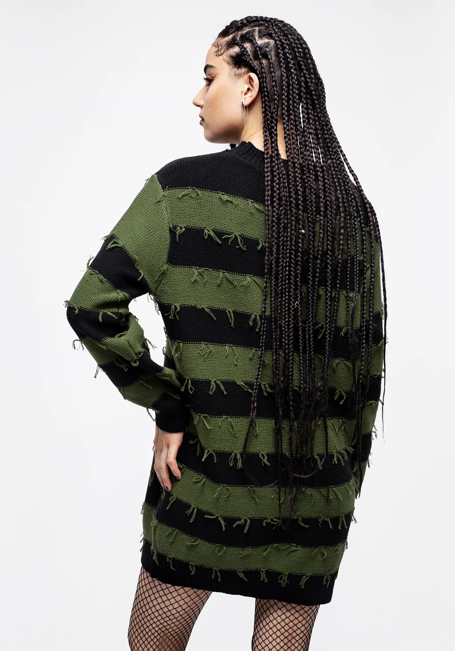 Nancy Stripe Oversized Jumper - Green and Black - Image 3