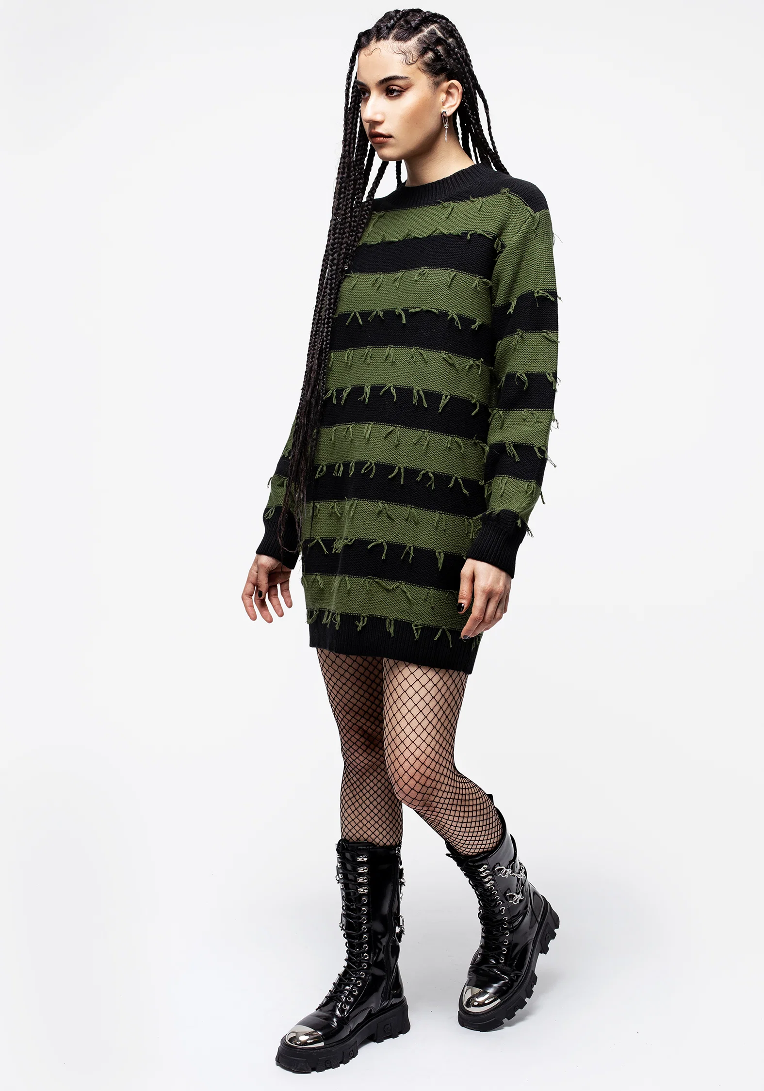 Nancy Stripe Oversized Jumper - Green and Black - Image 4