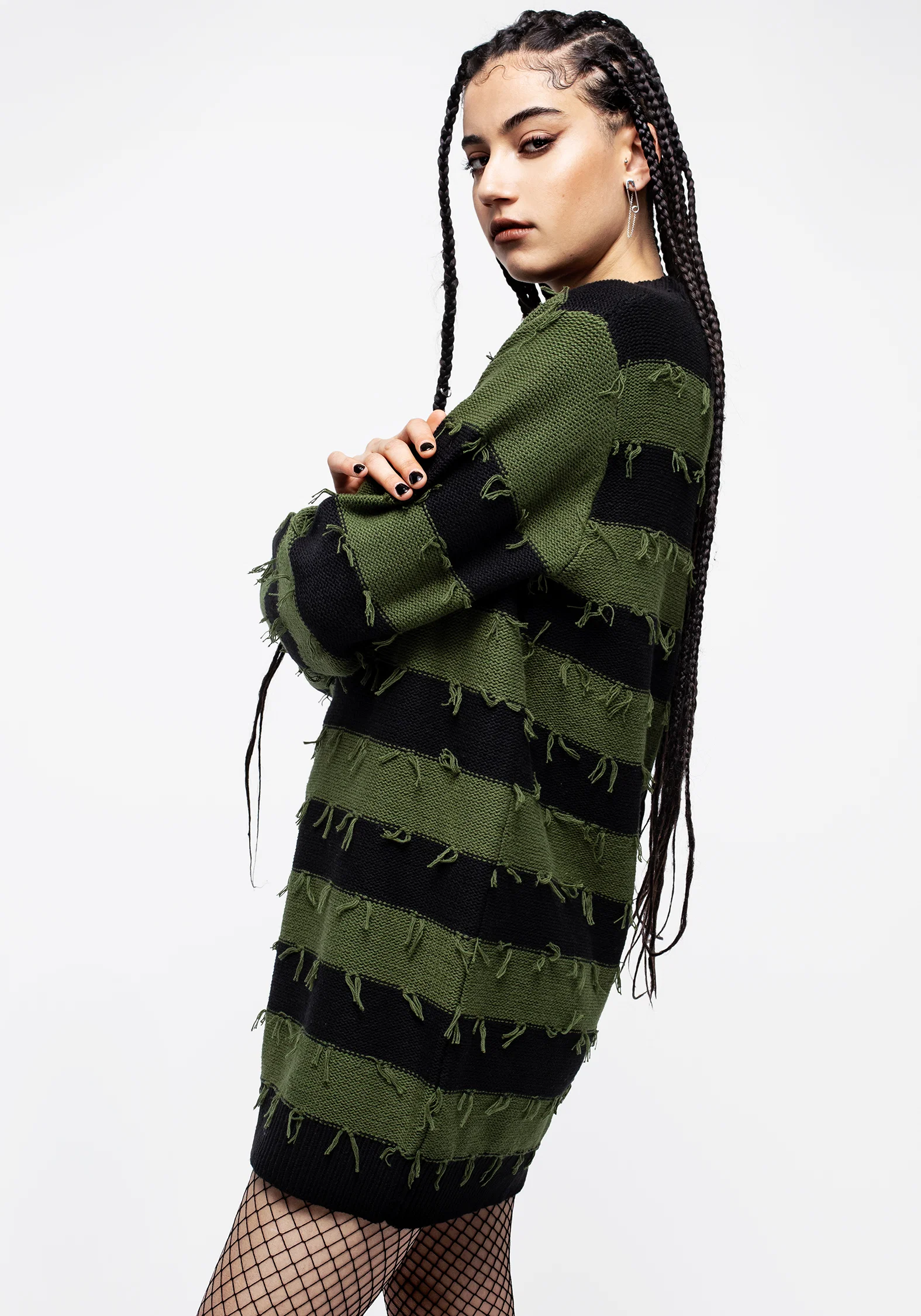 Nancy Stripe Oversized Jumper - Green and Black - Image 5