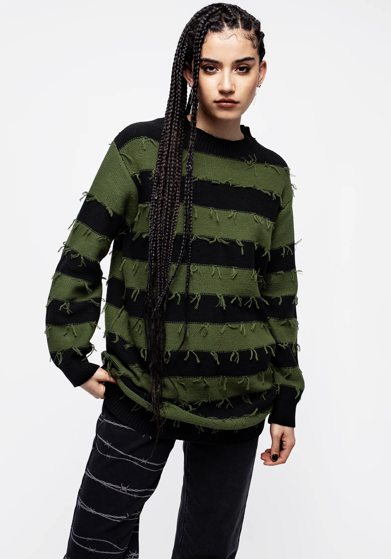 Nancy Stripe Oversized Jumper - Green and Black - Image 8