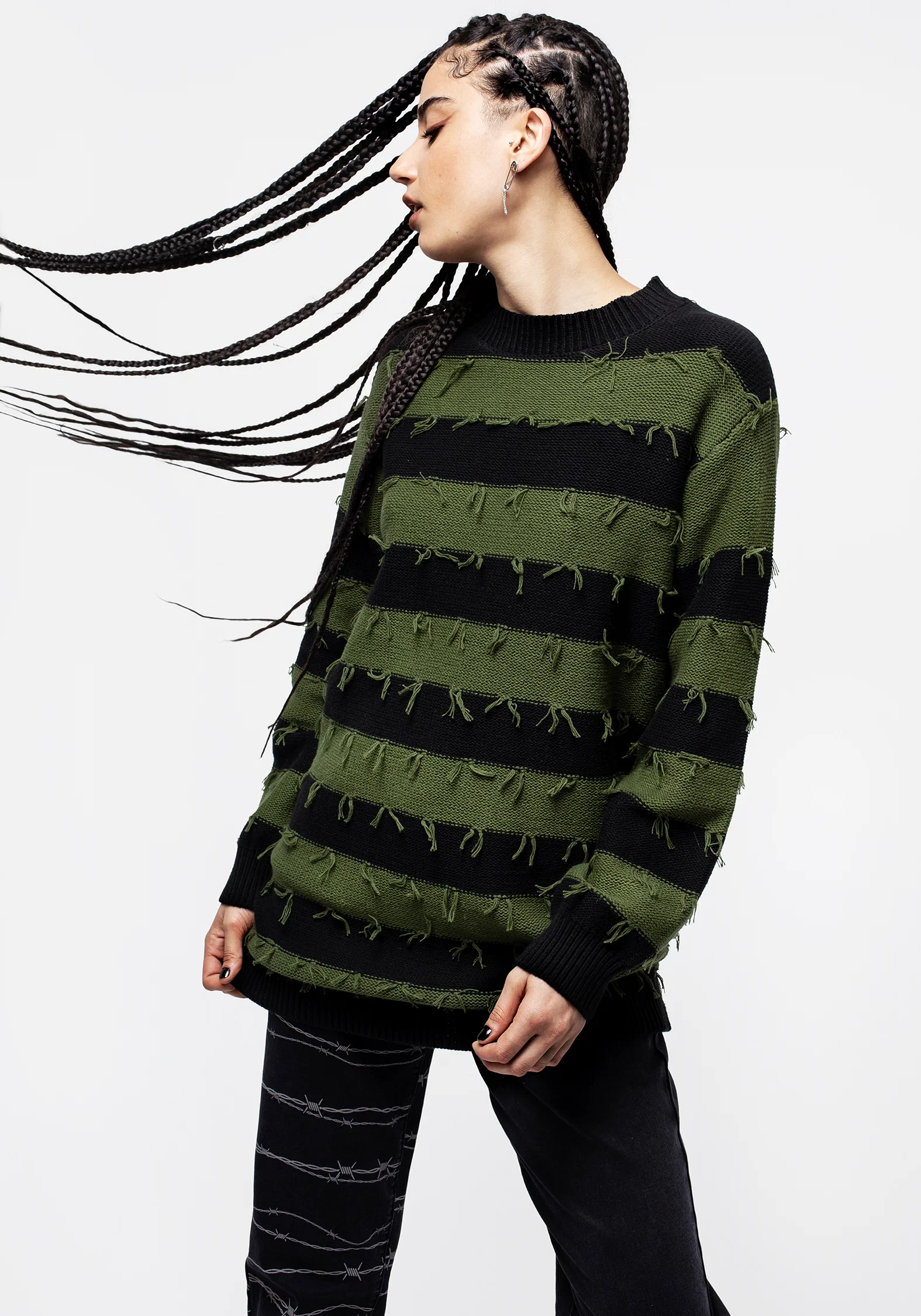 Nancy Stripe Oversized Jumper - Green and Black - Image 9