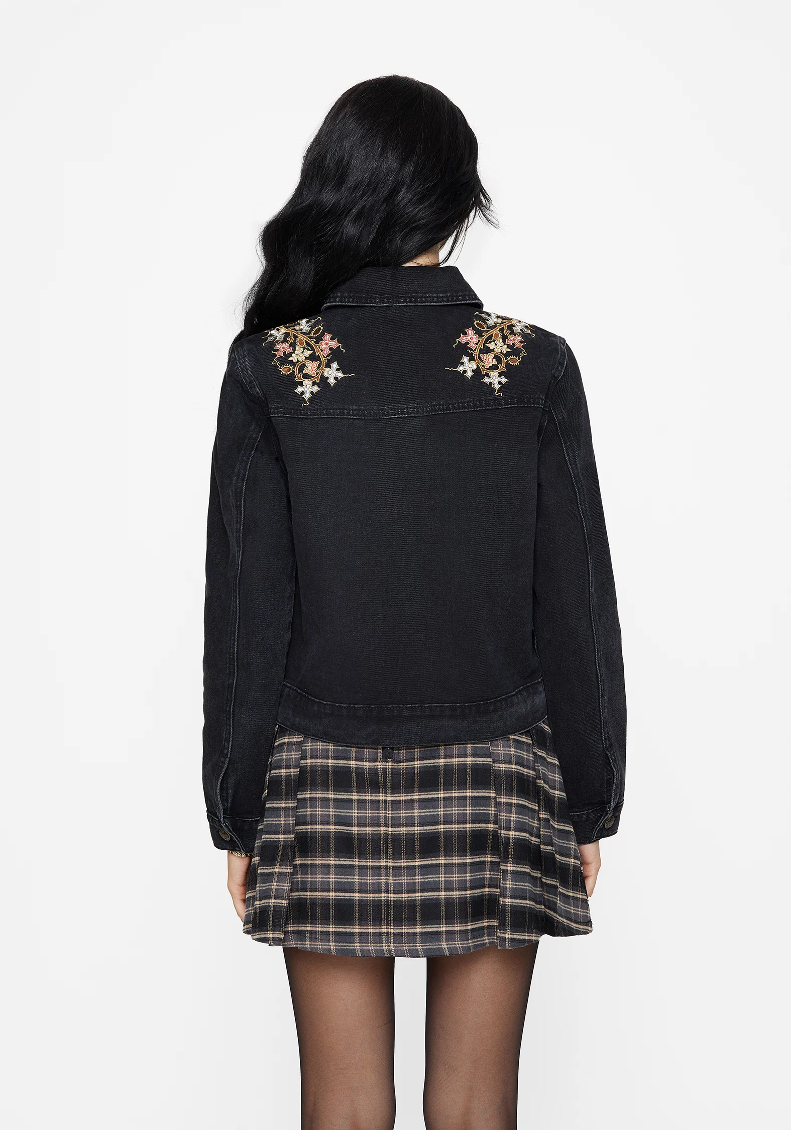 Nasturtium Floral Embroidered Denim Jacket - Image 3