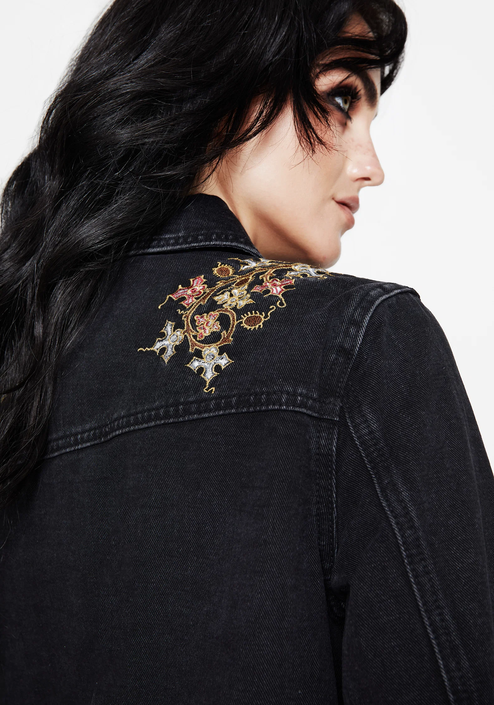 Nasturtium Floral Embroidered Denim Jacket - Image 5