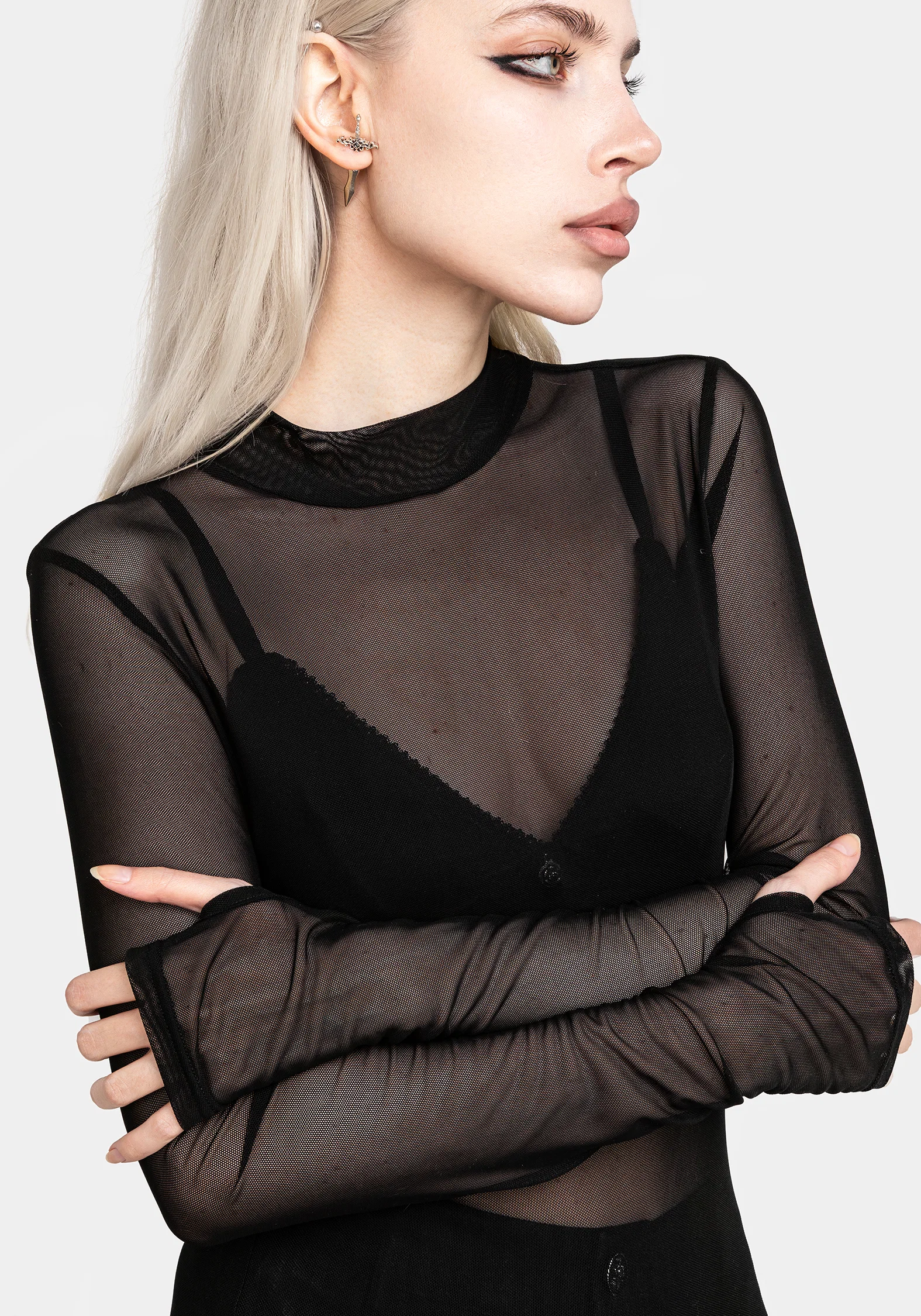 Necrosis High Neck Long Sleeve Mesh Top - Image 2