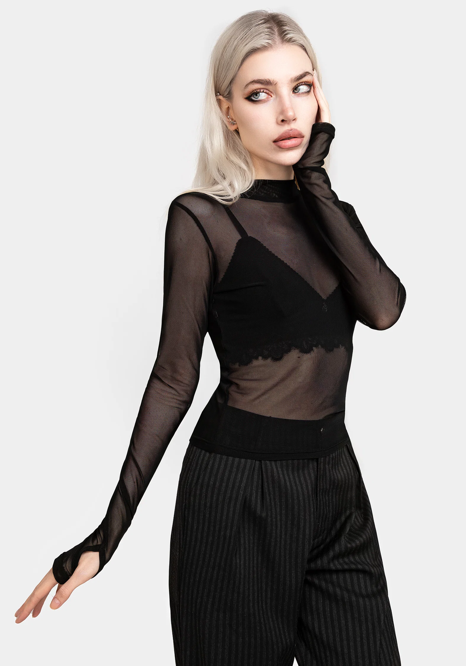 Necrosis High Neck Long Sleeve Mesh Top - Image 5