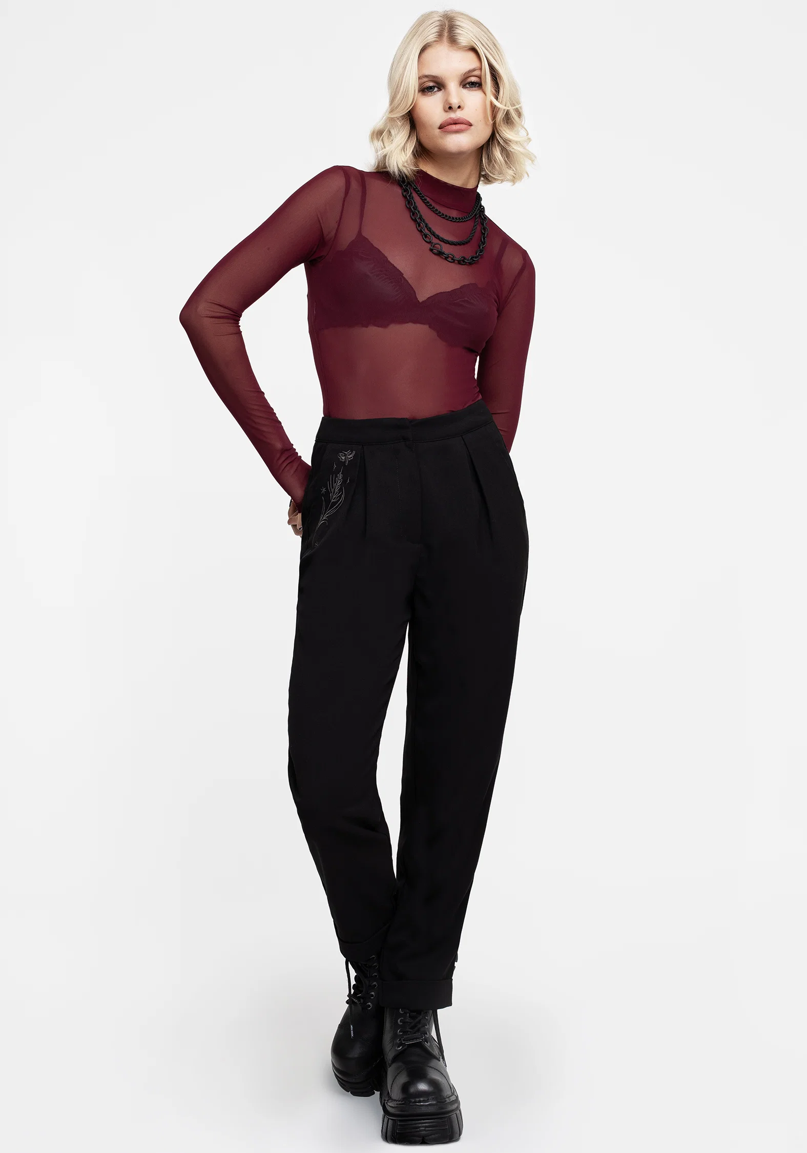 Necrosis Mesh High Neck Long Sleeve Top - Red - Image 5