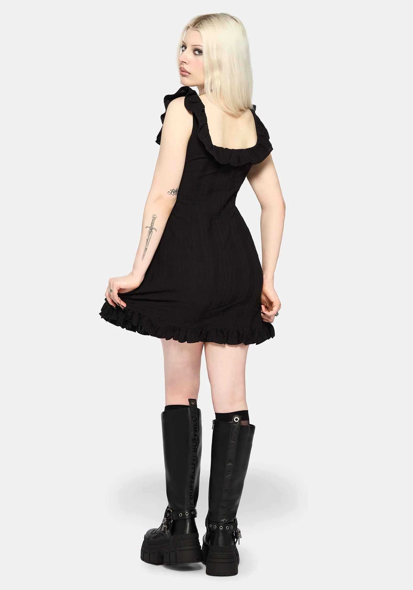 Nephra Frilly Sleeve Trapeze Mini Smock Dress - Image 3