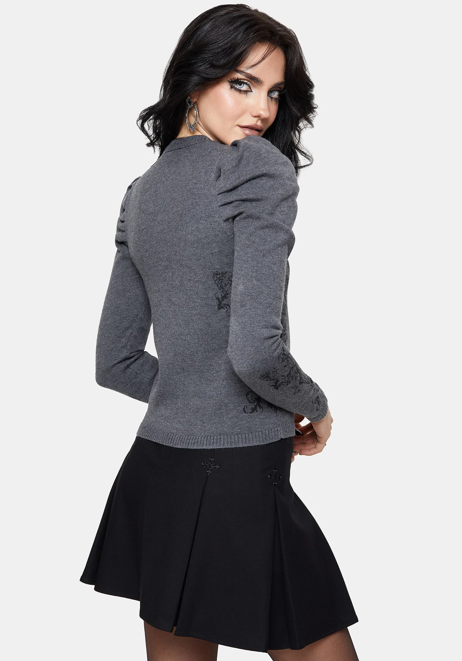 Nia Puff Sleeve Printed Arch Knit Cardigan - Image 3