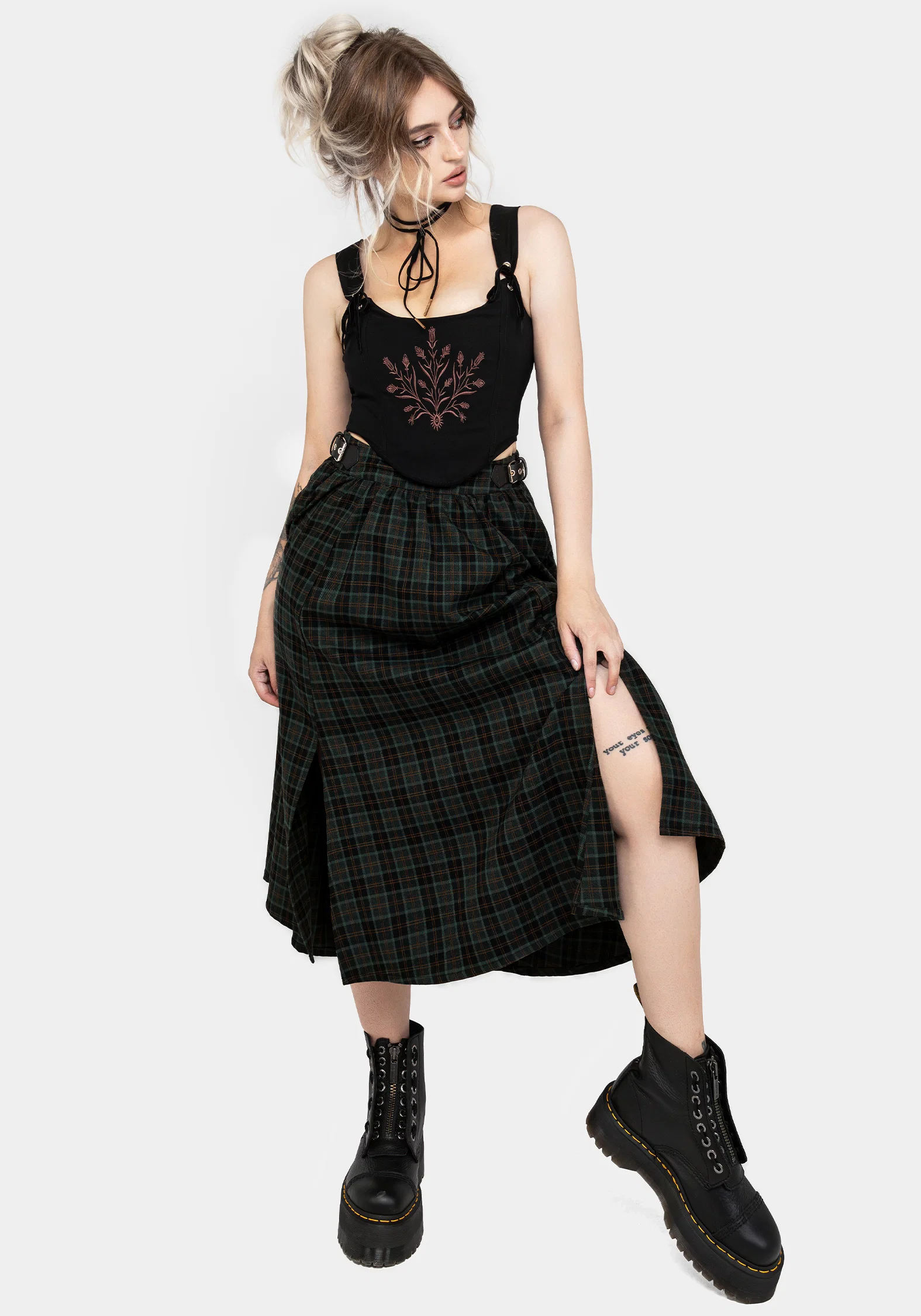 Nightingale Buckled Check Midi Skirt - Image 5