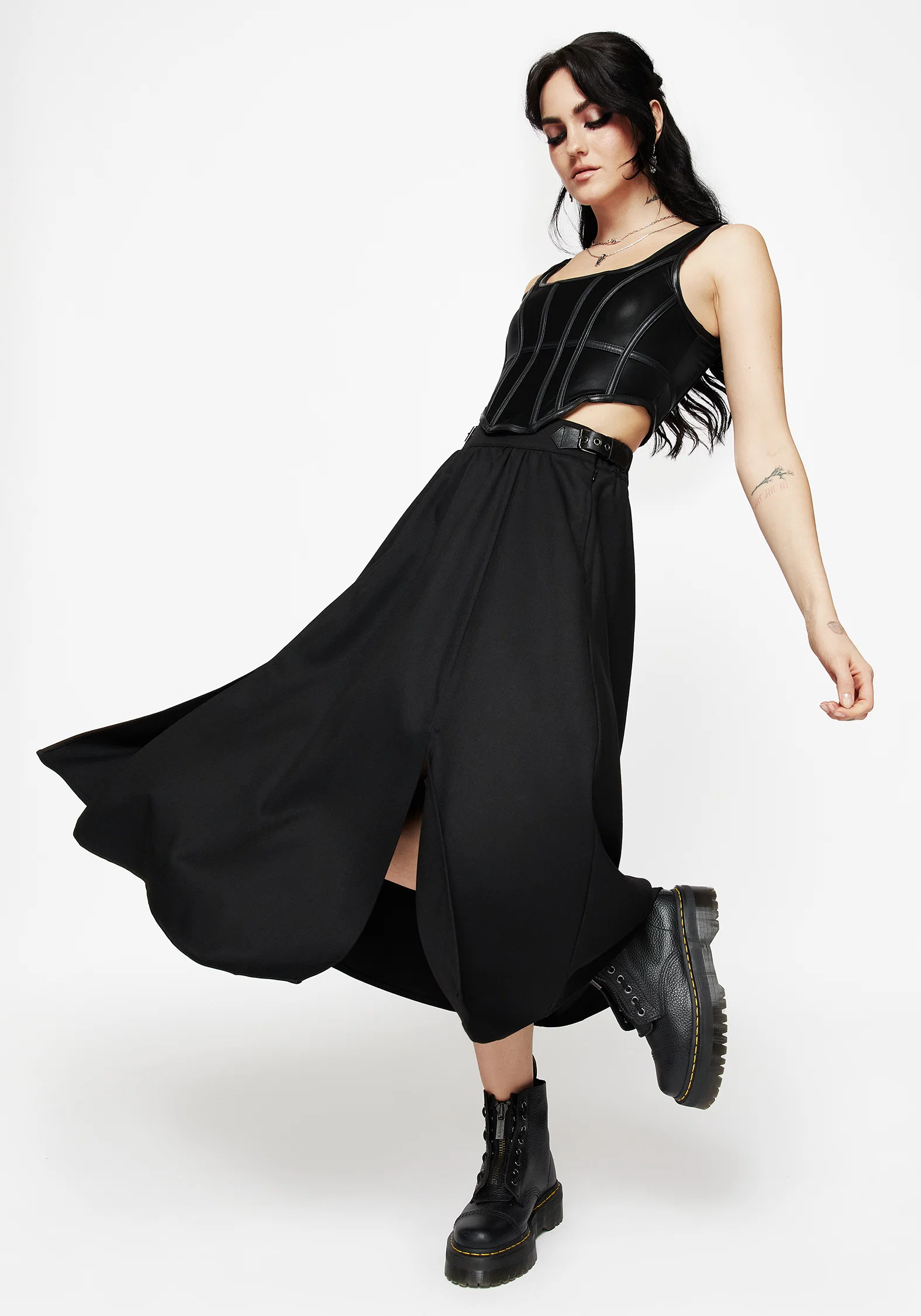 Nightingale Buckled Midi Skirt - Black - Image 4